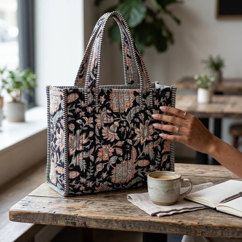 Midnight Desert Block-Printed Quilted Mini Tote