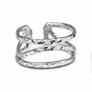 Silver Plated Adjustable Ring - Center Curved Line