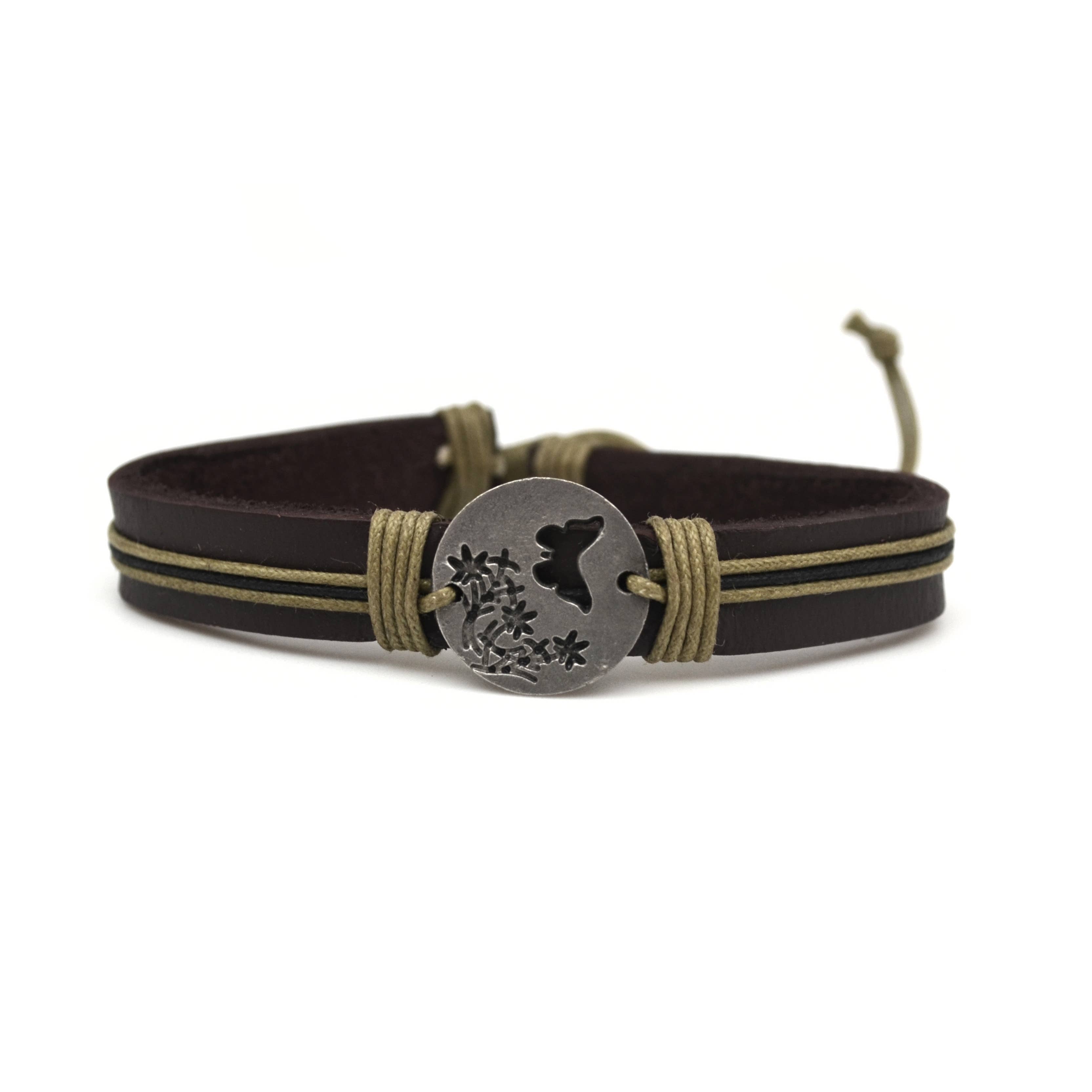 Pull Tie Leather Bracelet - Butterfly with Flowers