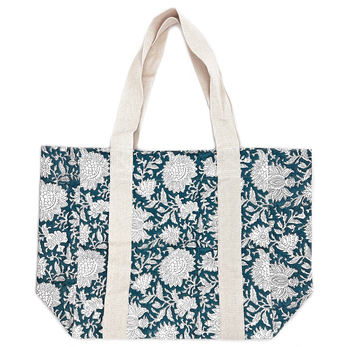 Handcrafted Canvas Bag with Block-Printed Verdant Bloom