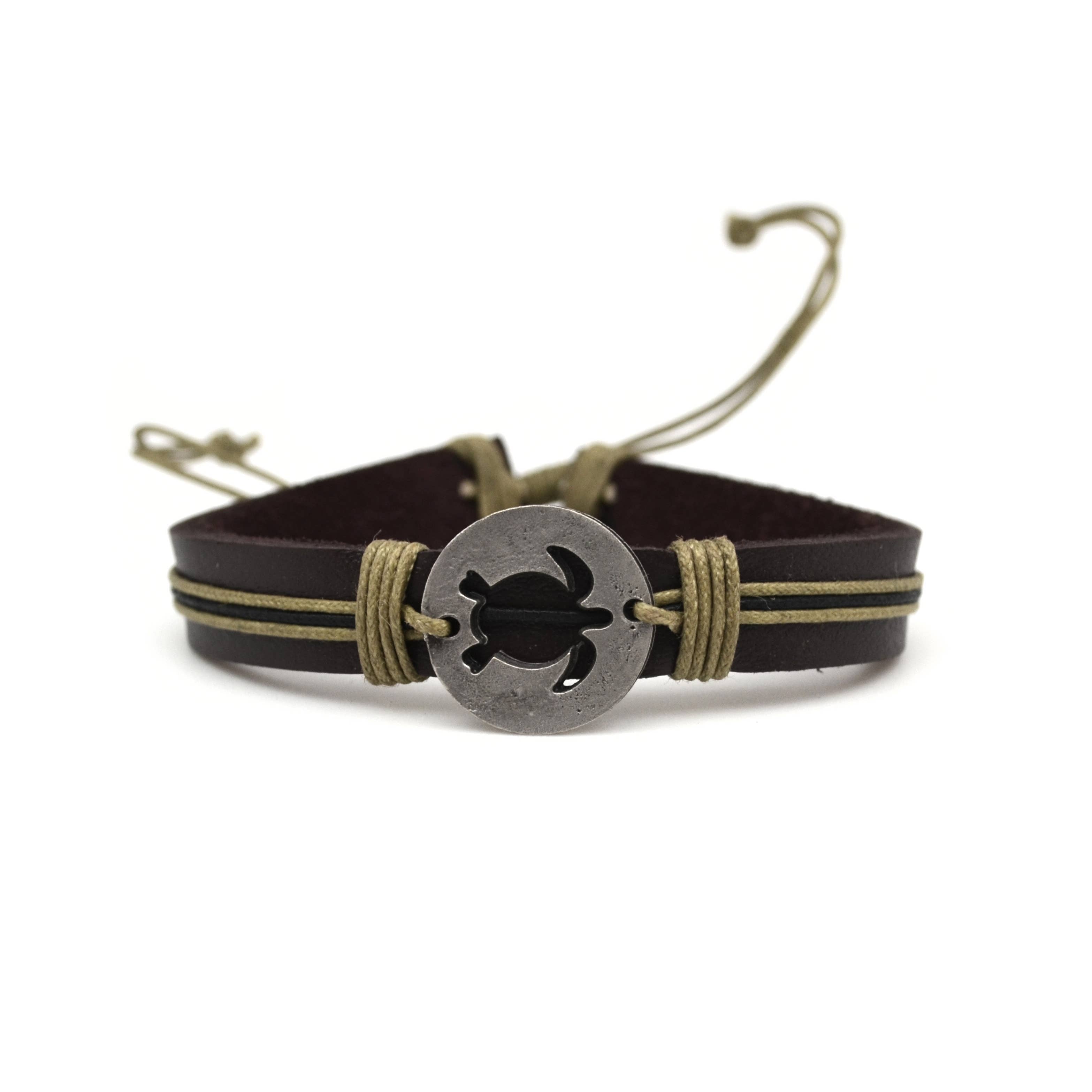 Pull Tie Leather Bracelet - Turtle Cutout