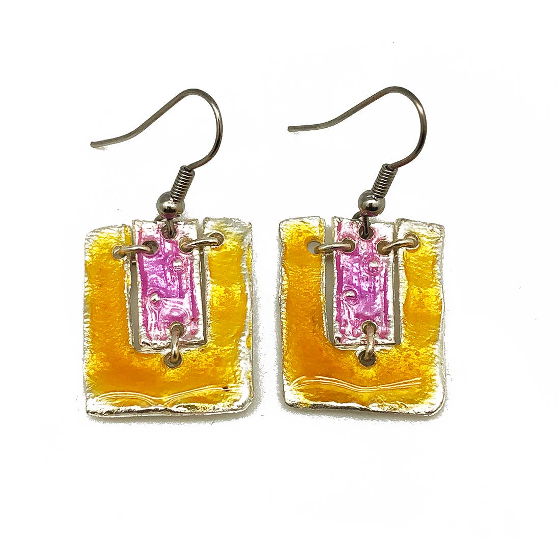 Pewter Earrings with Color Enamel - Squash/Lilac