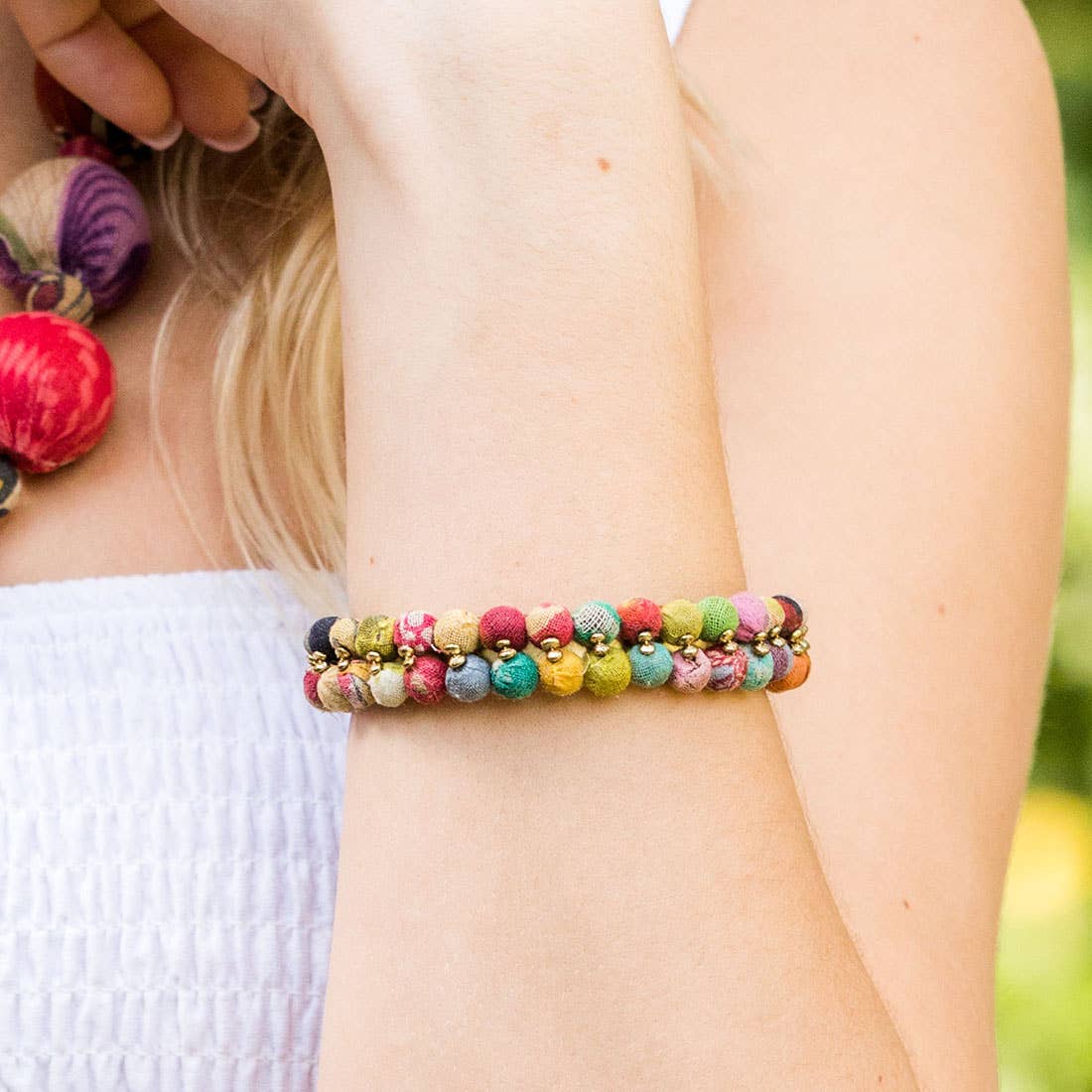 Aasha Kantha Beads Narrow Handcrafted  Bracelet