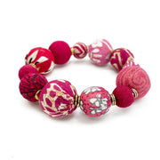 Aasha Bold Blush Stretch Kantha Handcrafted Bracelet