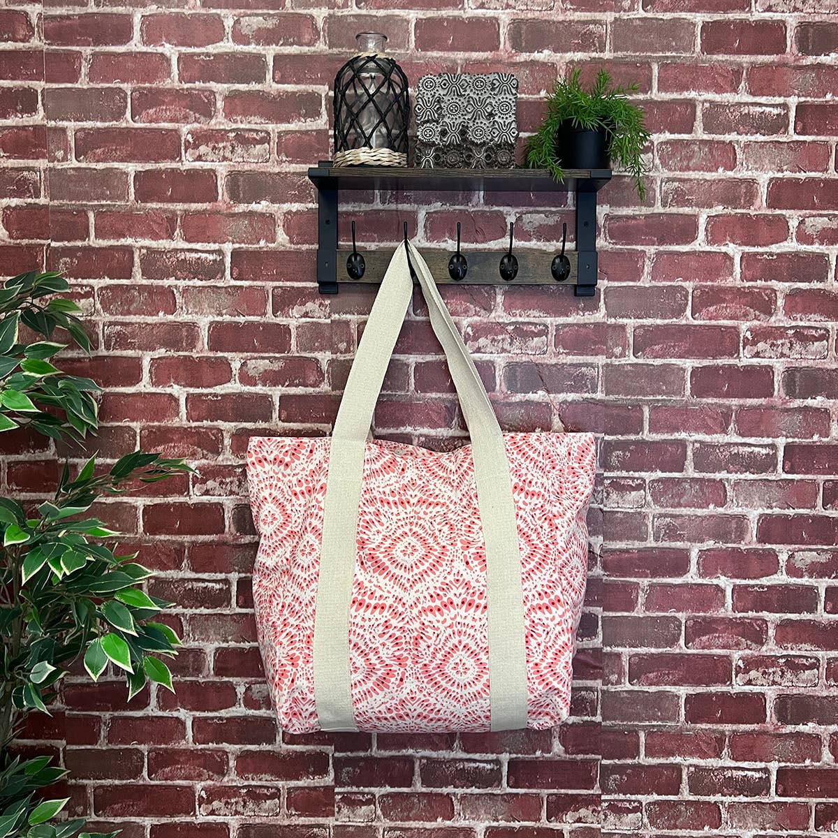 Handcrafted Canvas Bag with Block-Printed Pink Paradise
