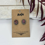 Handcrafted Semiprecious Stone Post Earrings - Rhodonite