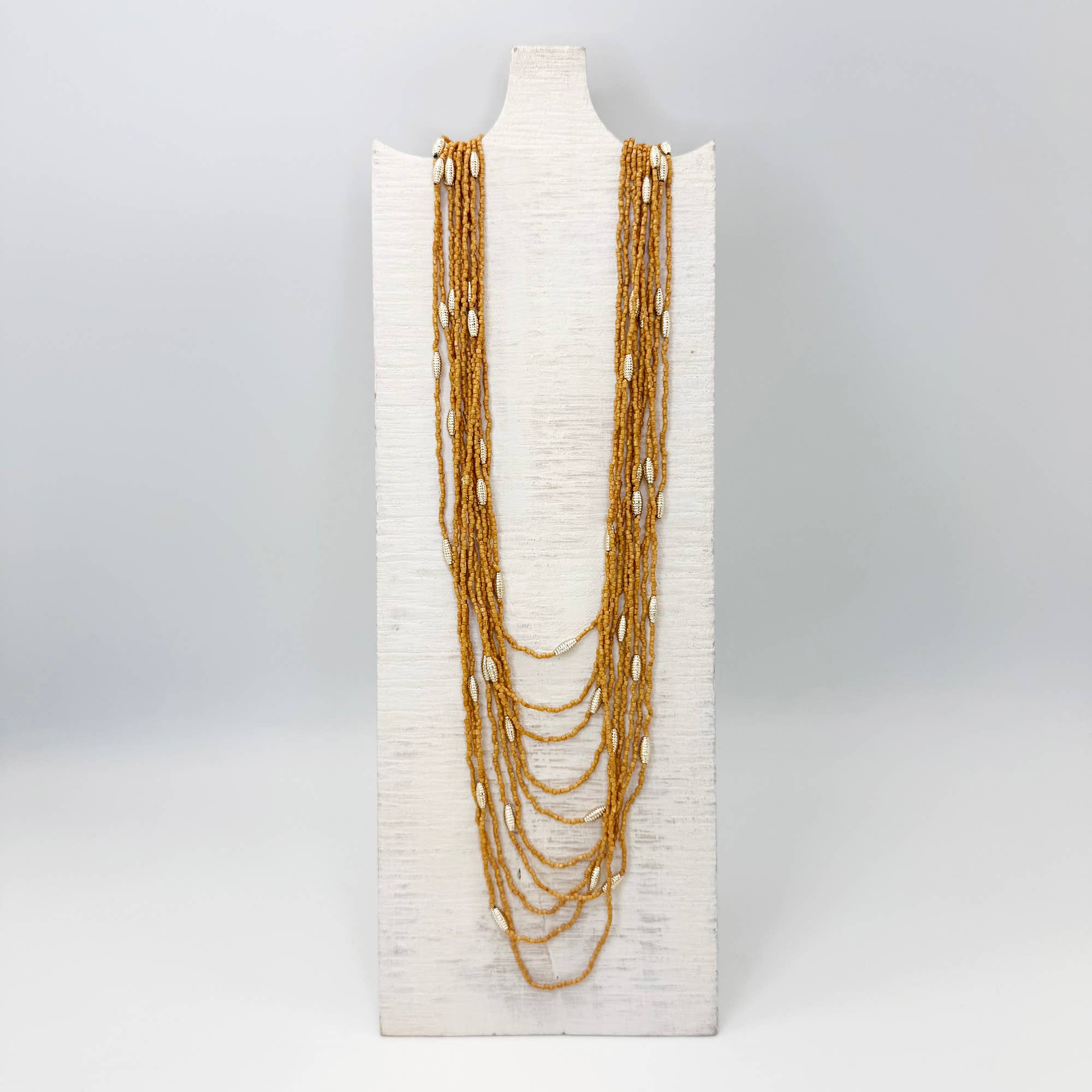 Seed Bead Multi-Strand Necklace - Tan