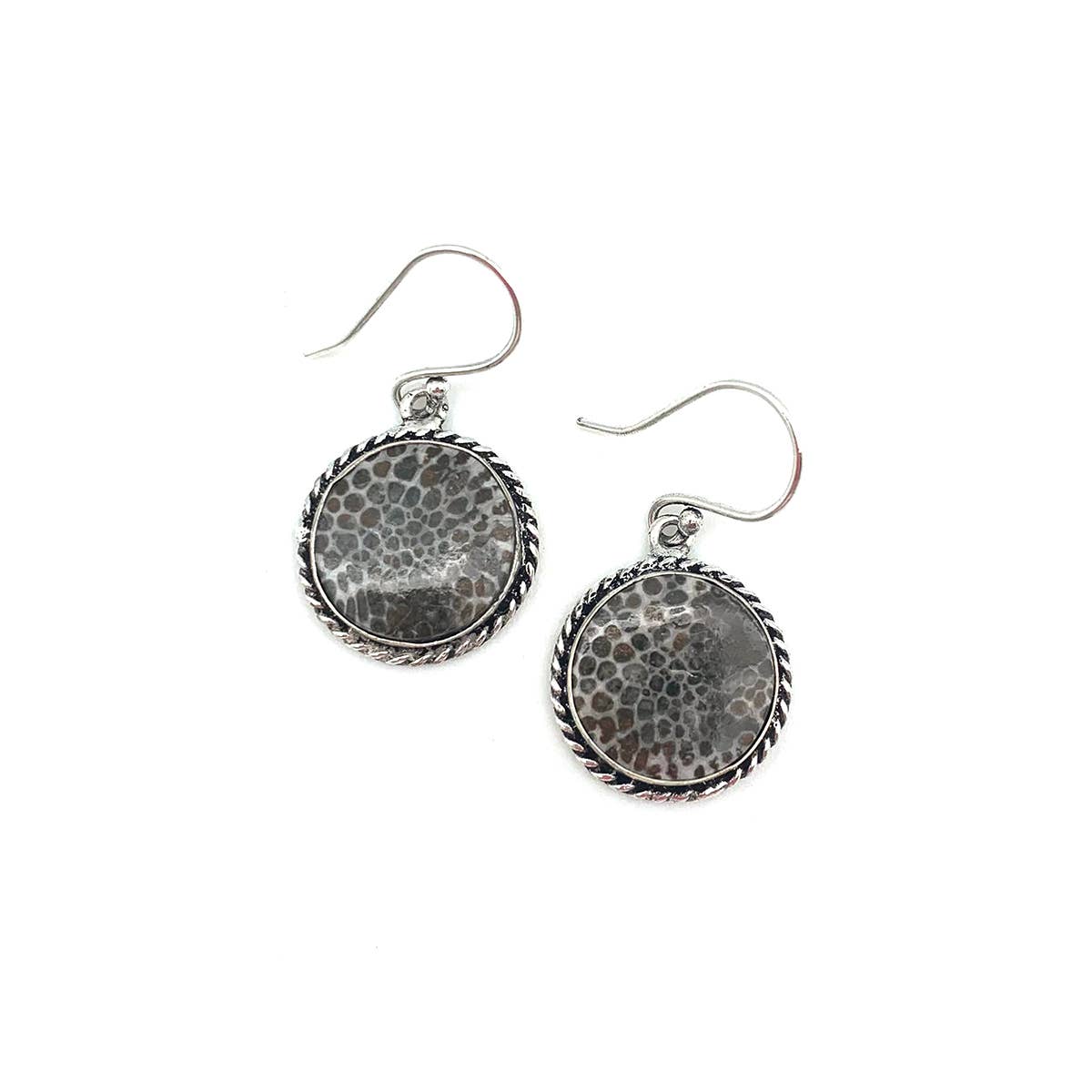 Handcrafted Semiprecious Stone Earrings - Black Fossil Coral
