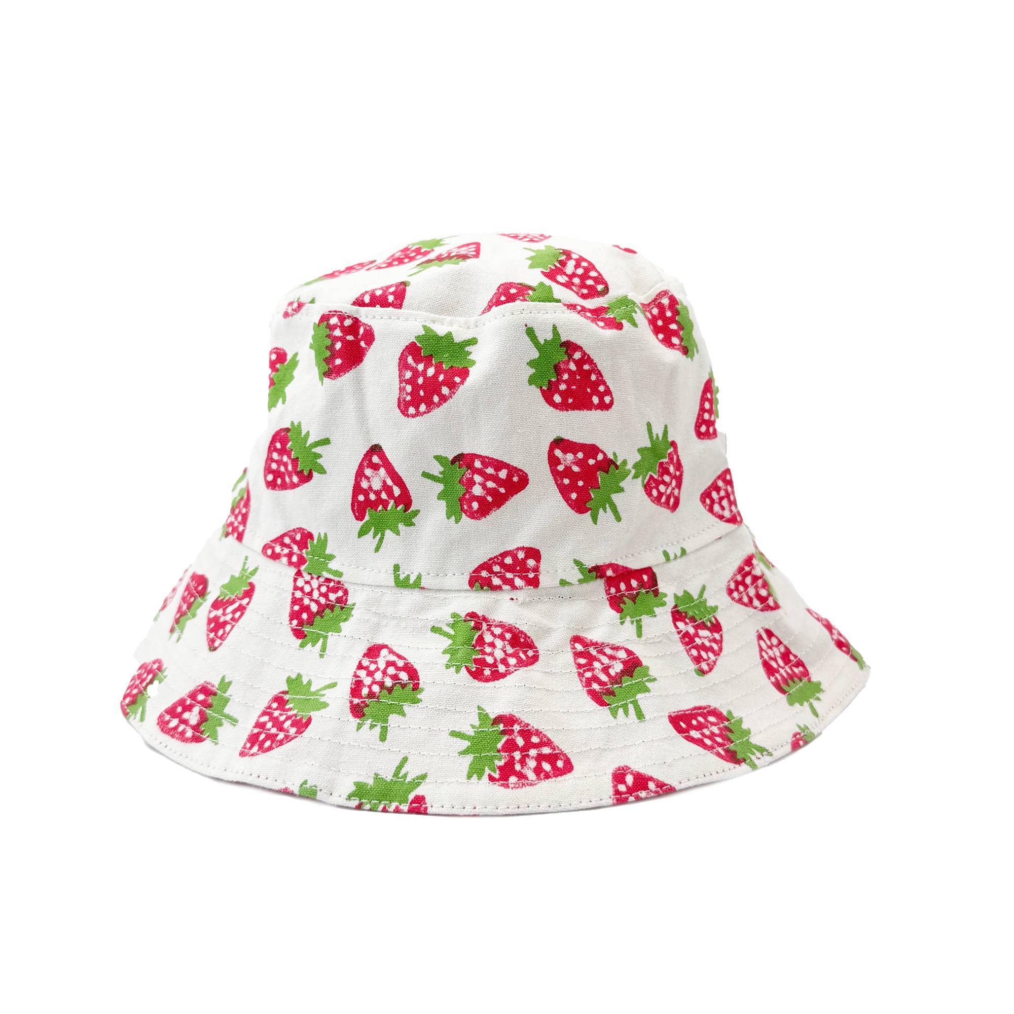 Block-Printed Canvas Strawberries Bucket Hat