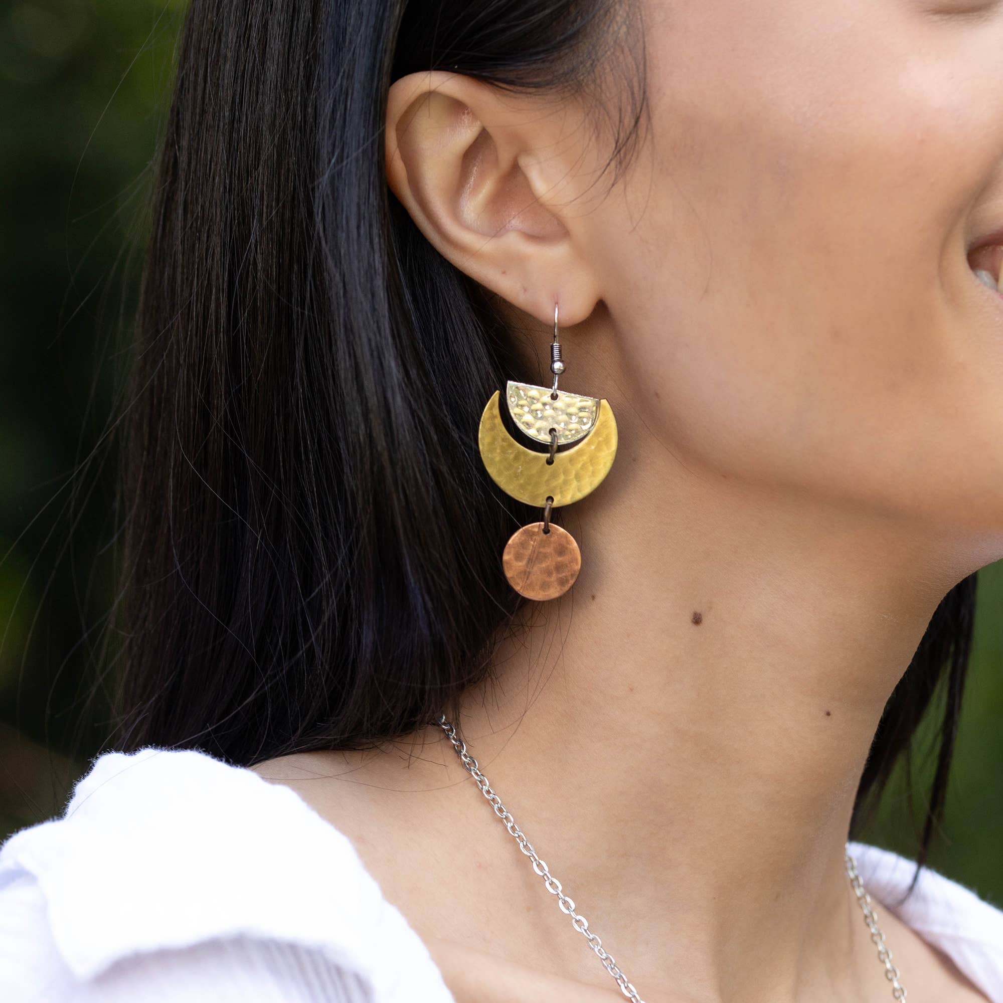 Banjara Collection - Hammered Mixed Metal Abstract Earrings