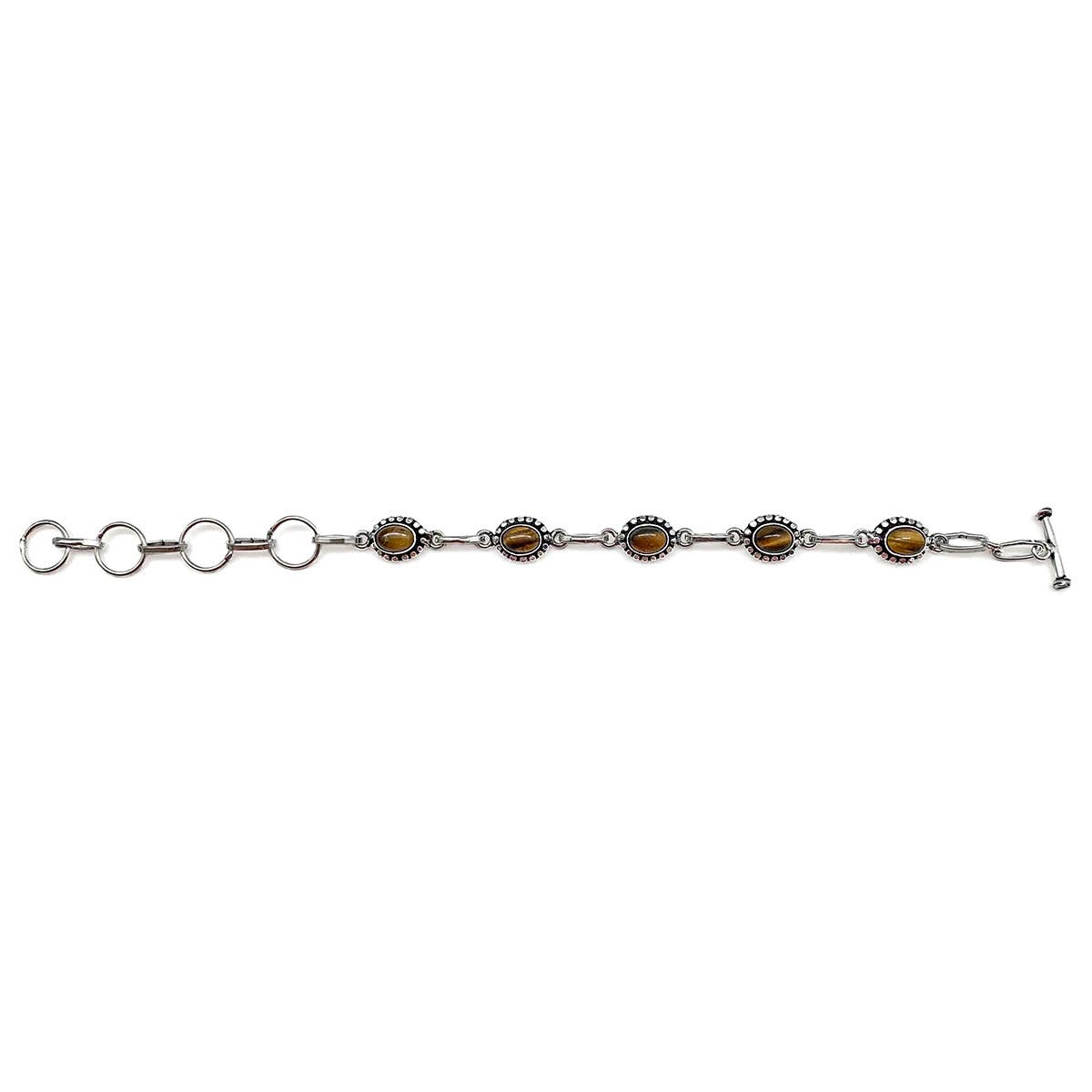 Tanvi Silver Link Bracelet - Tigereye Ovals