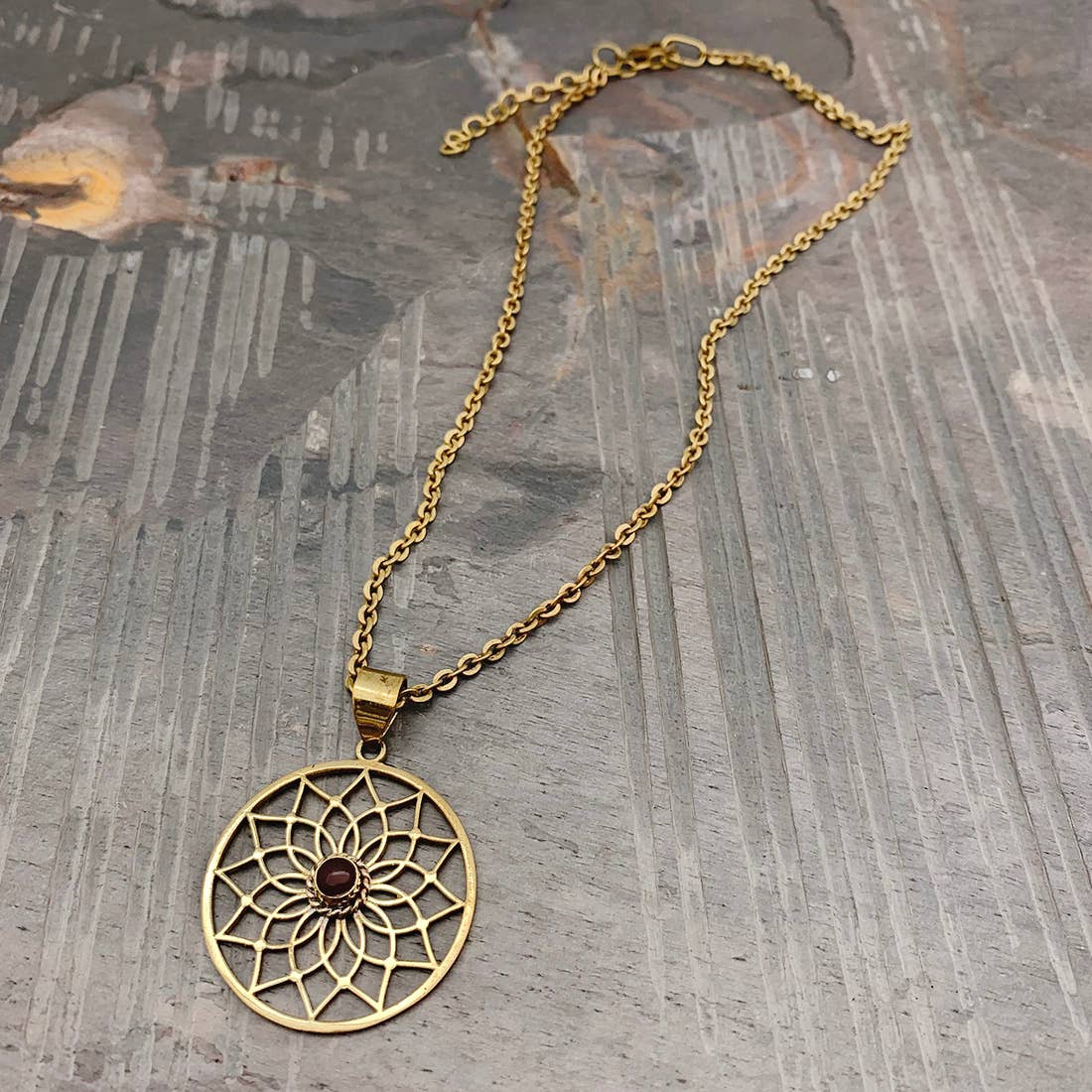Tanvi Collection Necklace - Gold Petals with Garnet