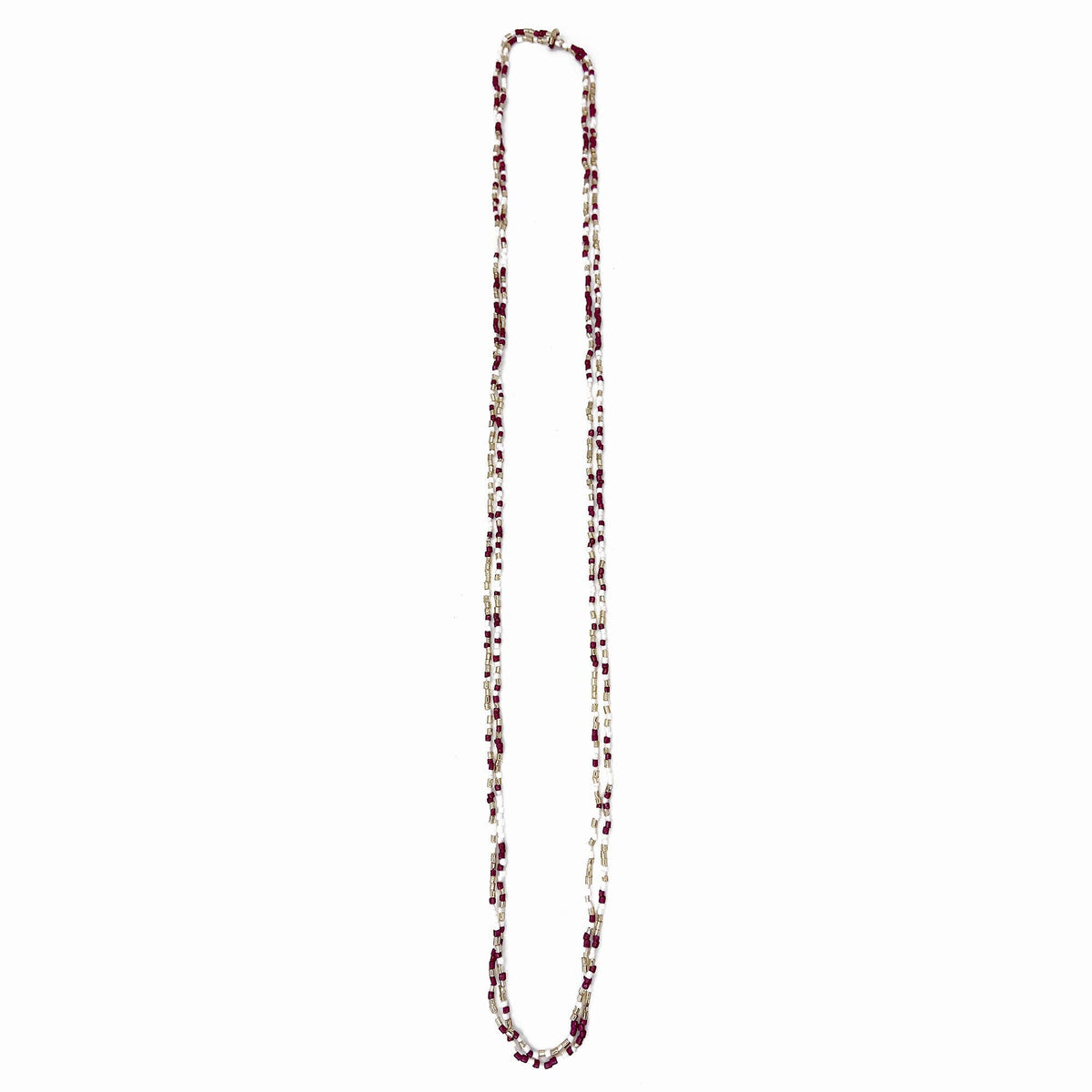 Seed Bead Long Multi-Strand Necklaces- White, Burgundy and Gold