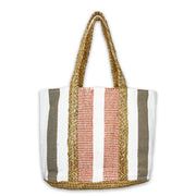 Cayman Tote - Coral and White Stripes Jute Tote