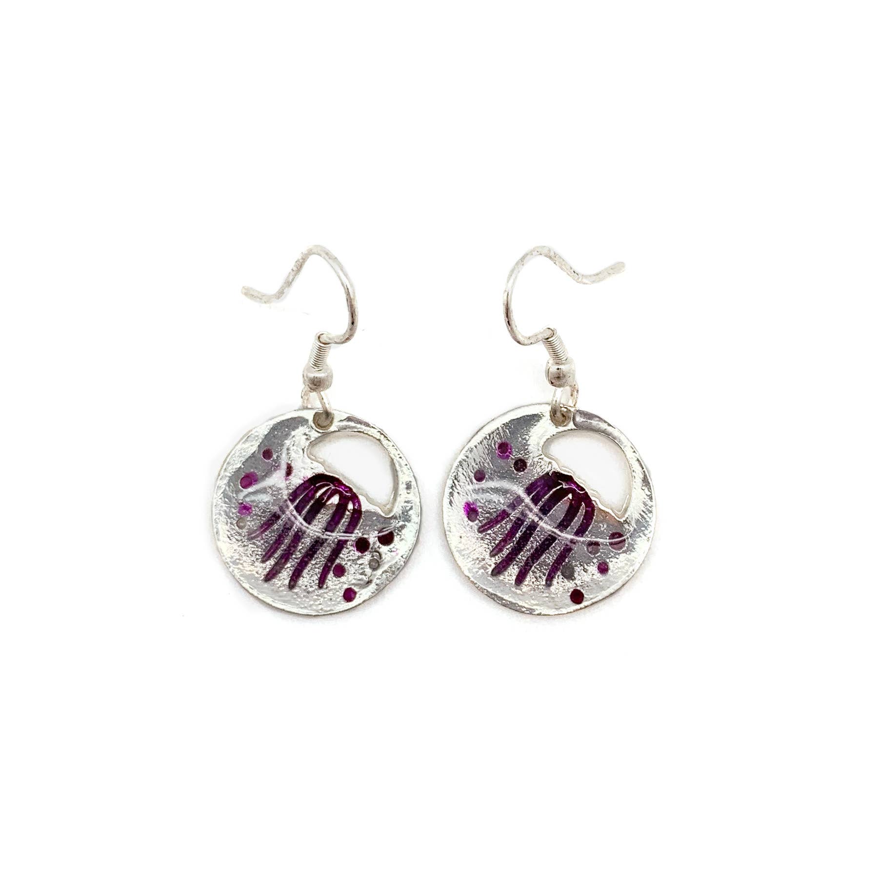 Pewter Earrings with Color Enamel - Jellyfish in Purple/Grey