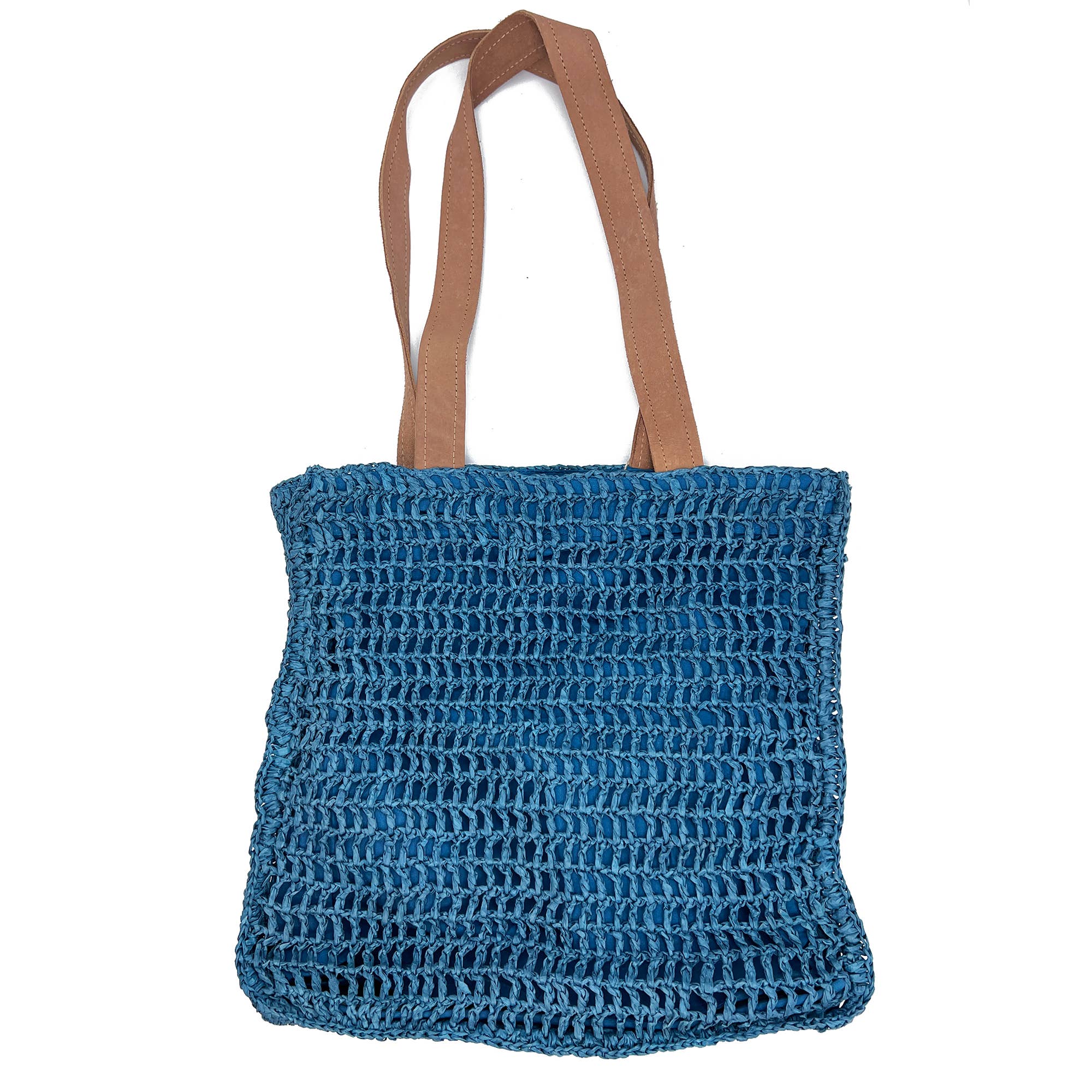 Lily Bag - Raffia bag with leather handles - Blue