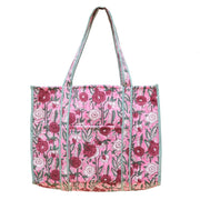 Fuchsia Bouquet Quilted Block-Printed Tote
