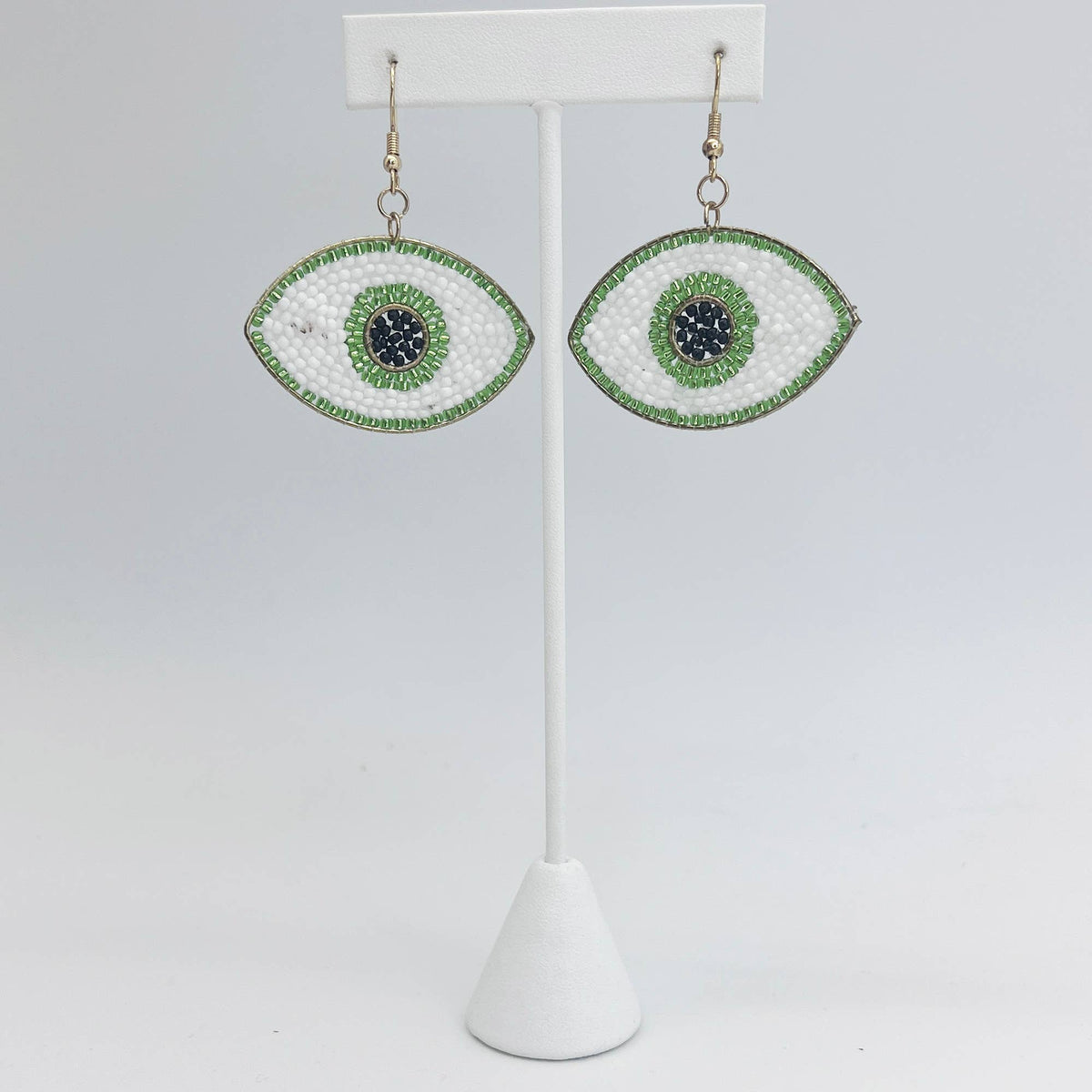 Seed Bead Evil Eye Earrings - Green