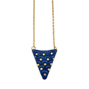 Brass Patina Necklace - Cobalt Blue Triangle with Brass Dots