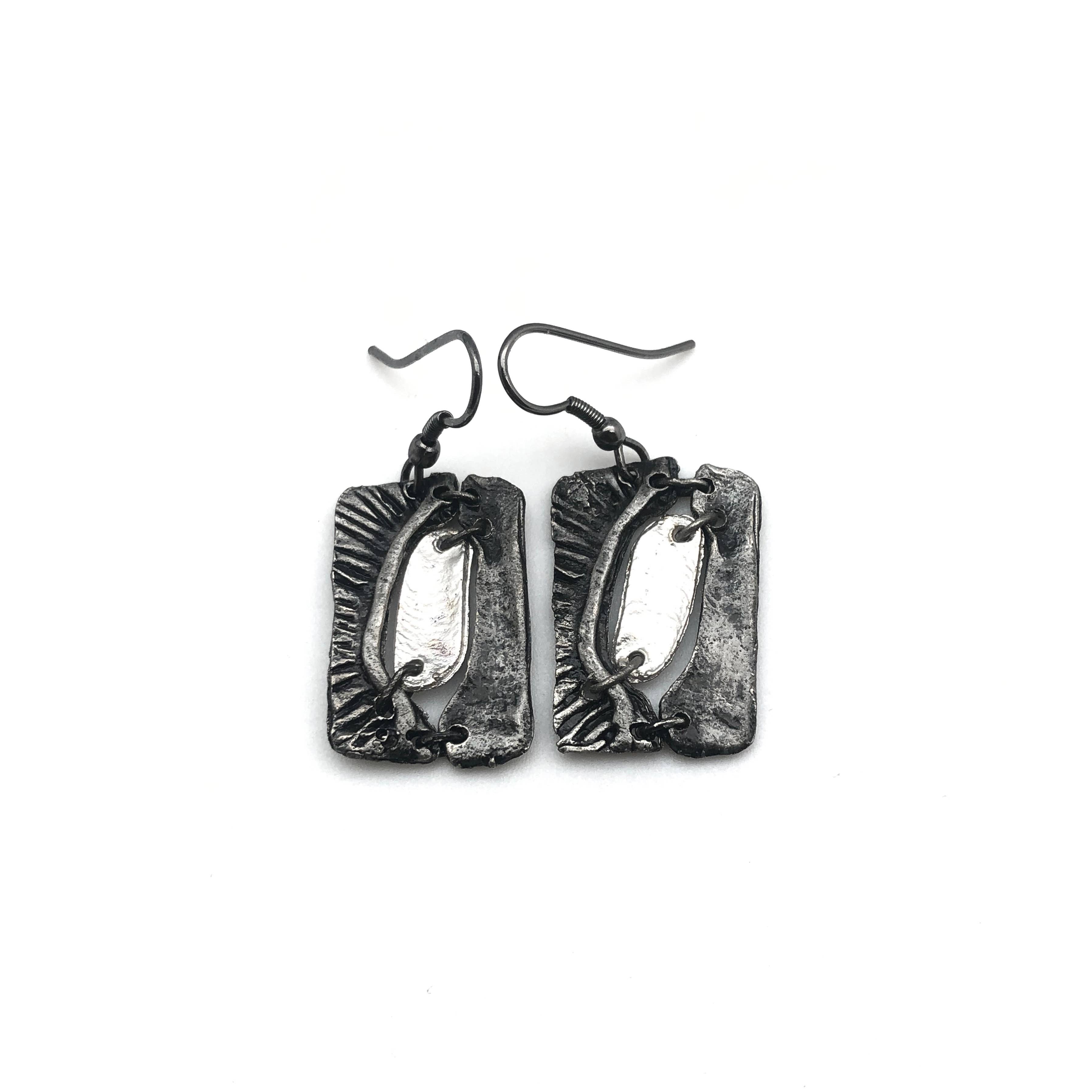 Pewter Earrings - Oval In Rectangle