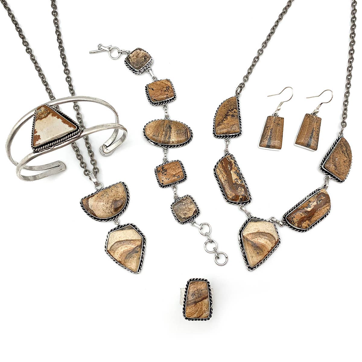 Handcrafted Semiprecious Stone Bib Necklace - Picture Jasper
