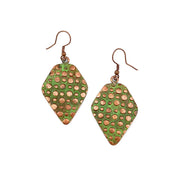 Copper Patina Earrings - Light Green Circle Print