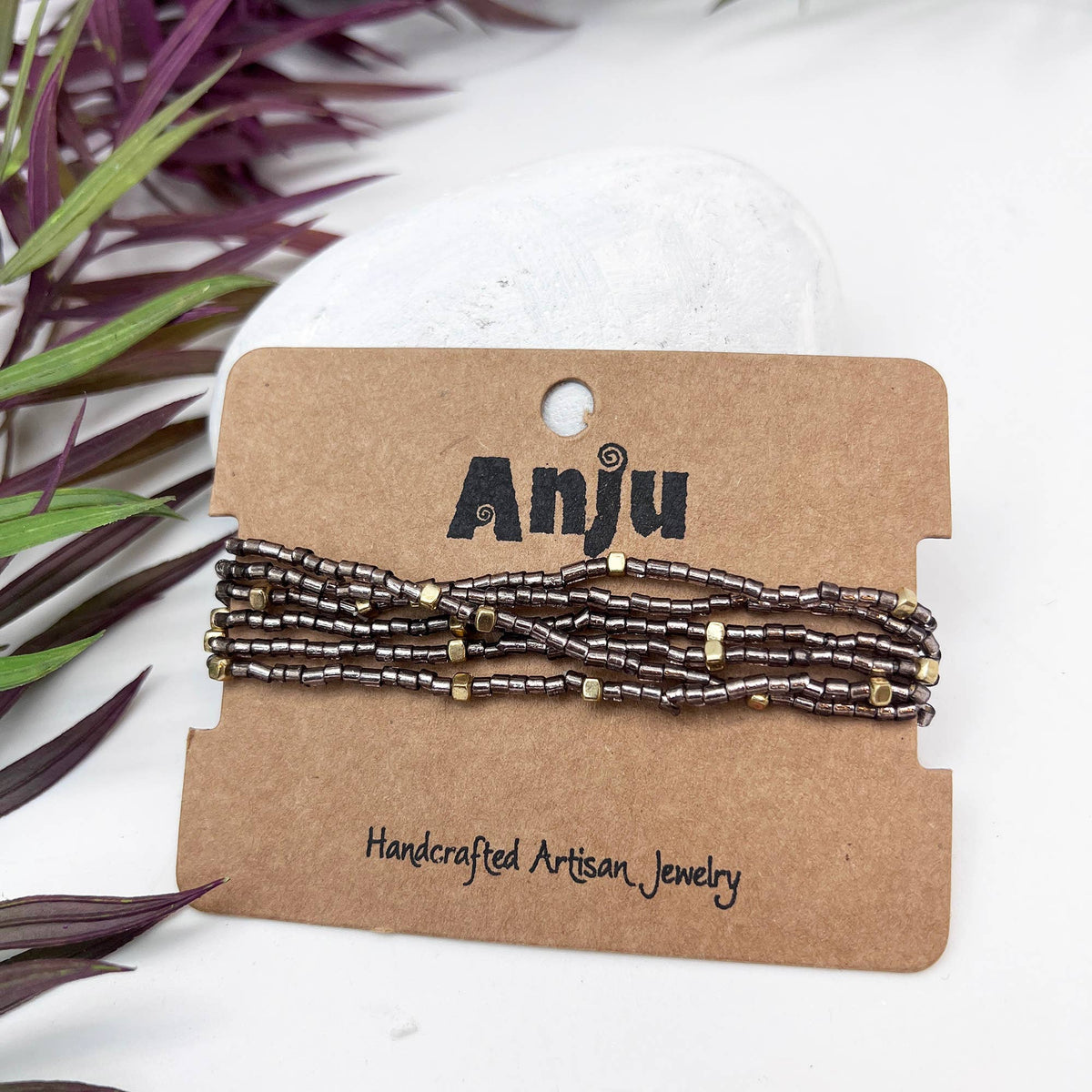 Seedbead Stretchy Bunch Bracelets - Gunmetal