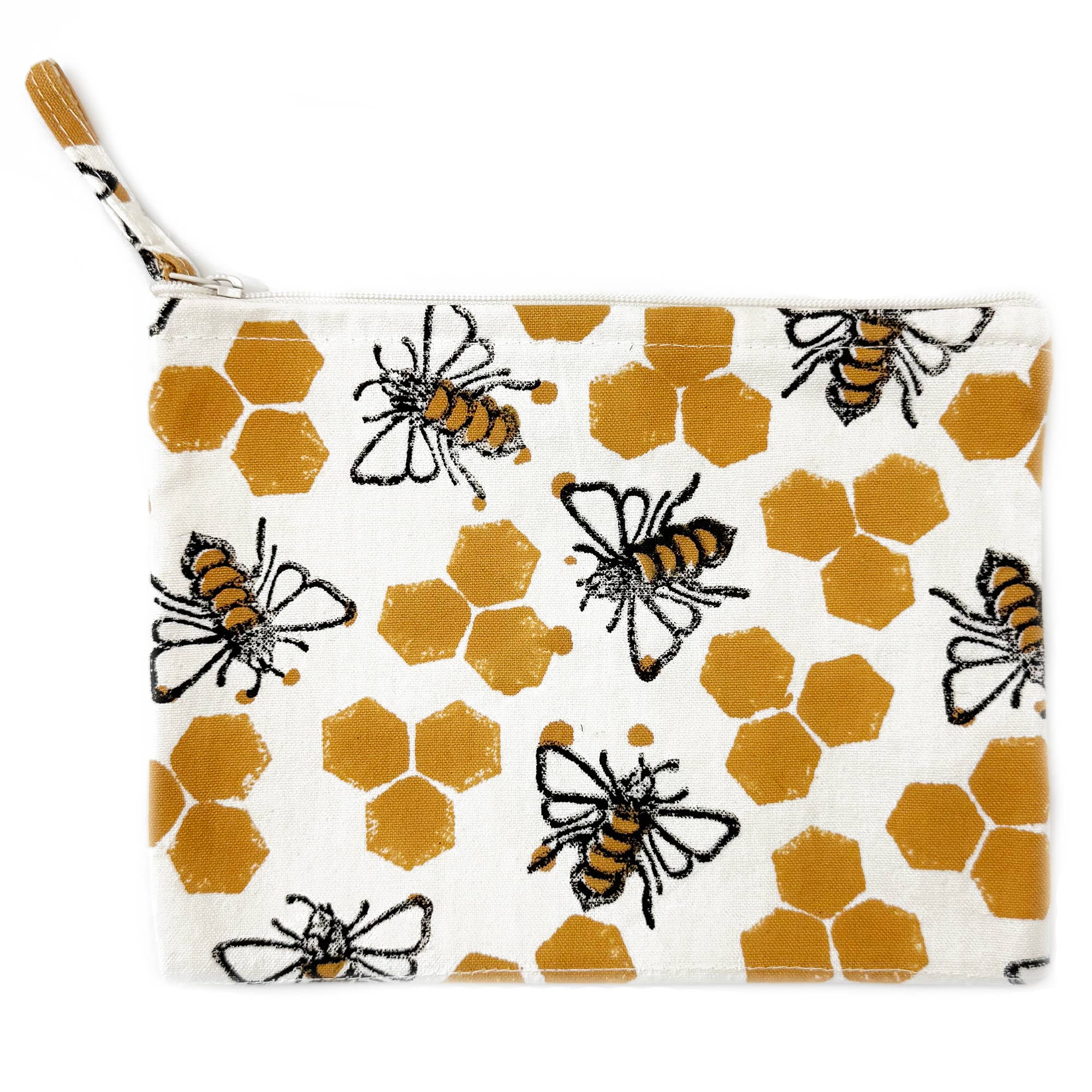 Handcrafted Canvas Pouch with Block-Printed Honey Bees