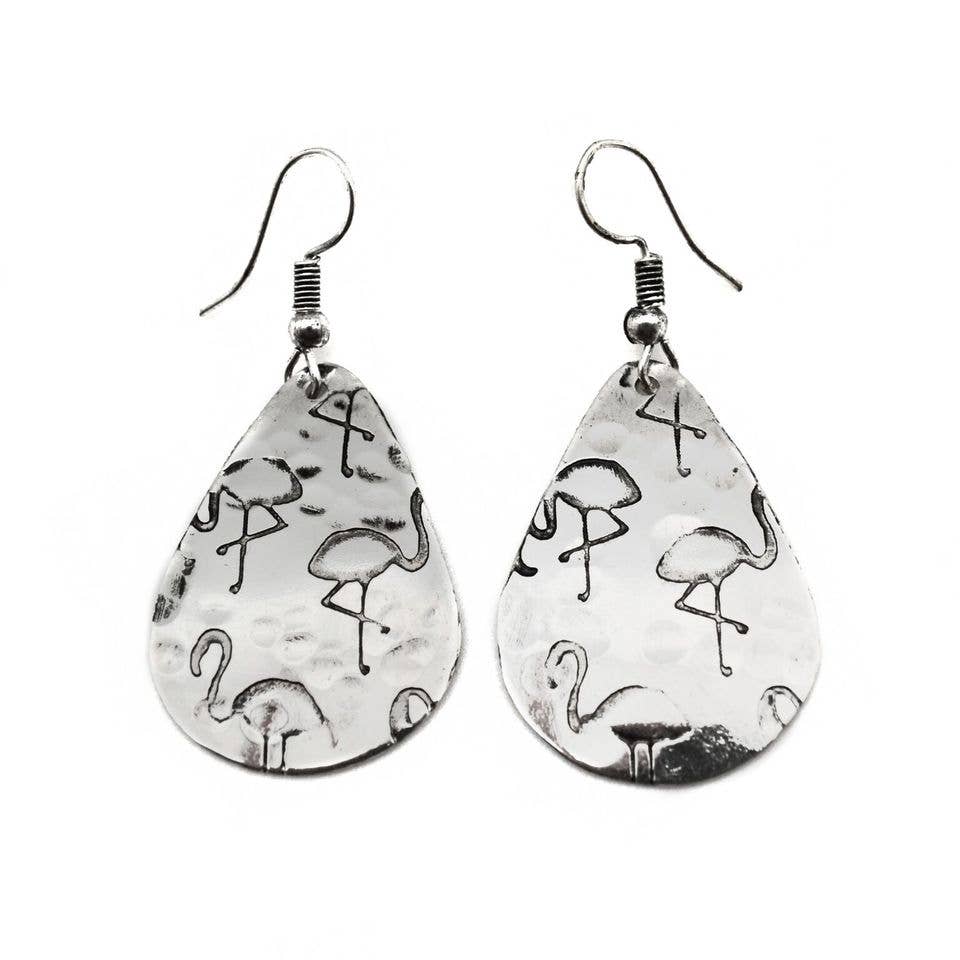 Flamingo Silver Engraved Earrings