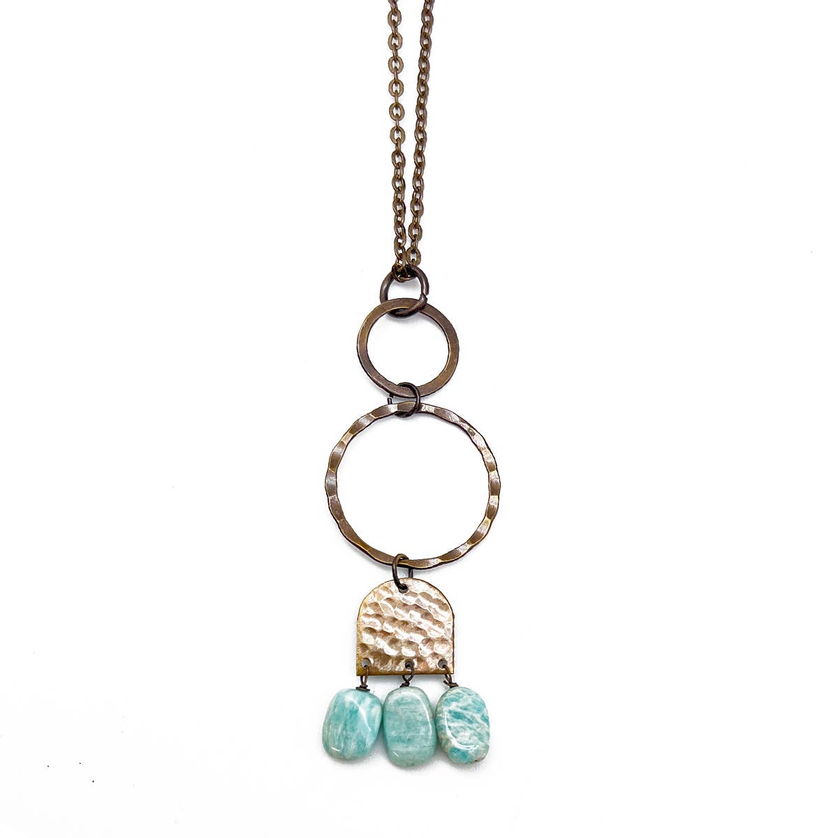 Banjara Collection Necklace - Hammered Brass and Amazonite