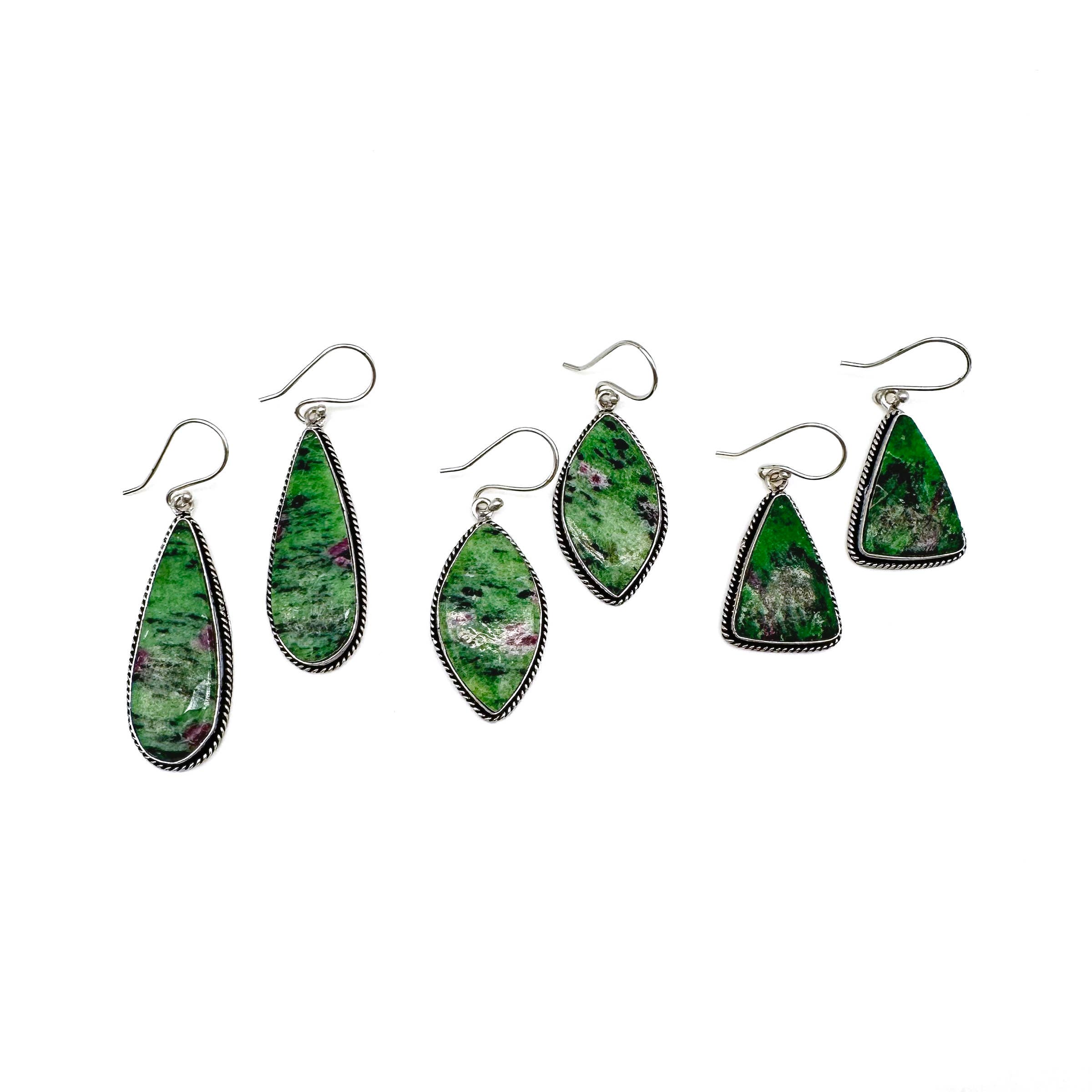 Handicrafted Kashi Semiprecious Stone Earrings -Ruby Zoisite