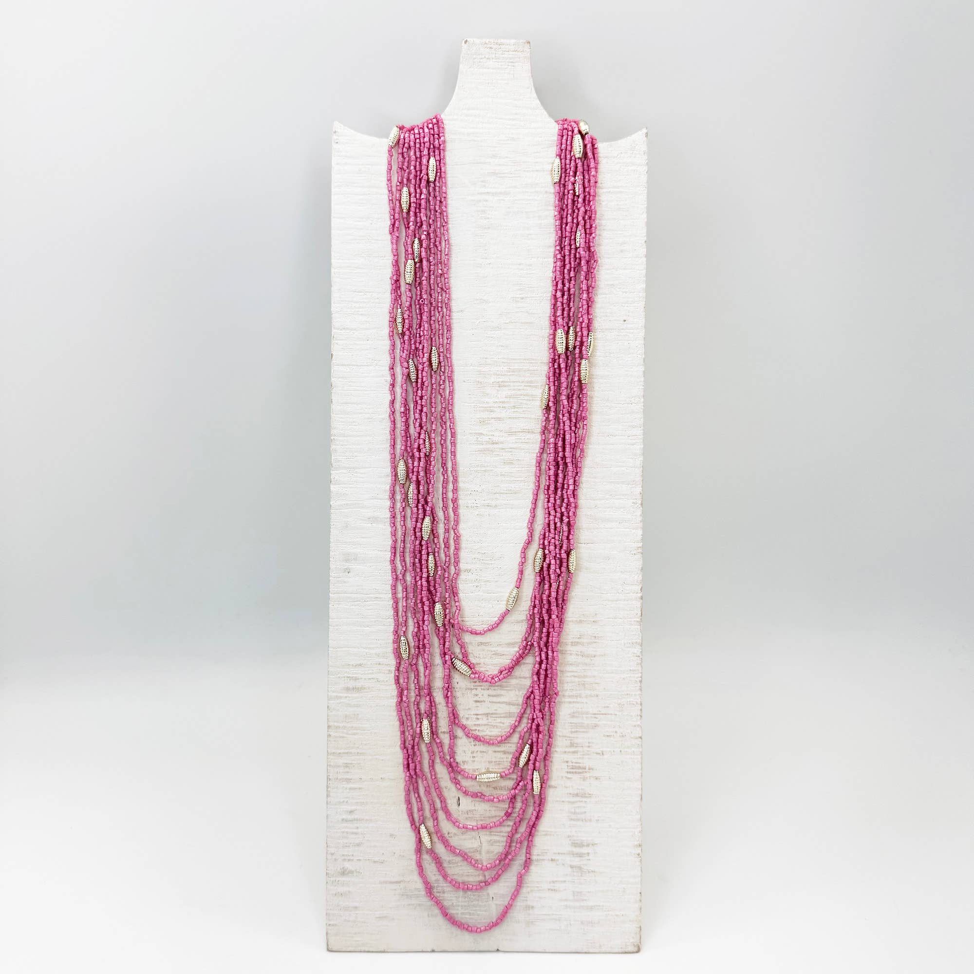Seed Bead Multi-Strand Necklace - Pink