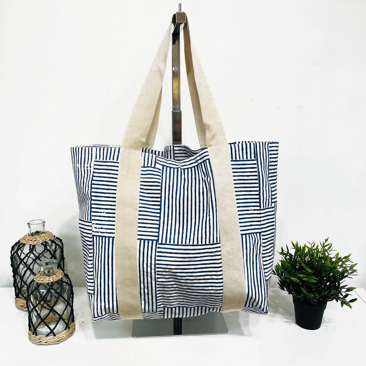 Handcrafted Canvas Bag with Block-Printed  Sailor Chic