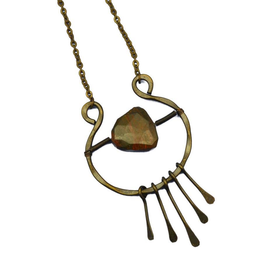 Banjara Fancy Jasper Brass Fringe Necklace