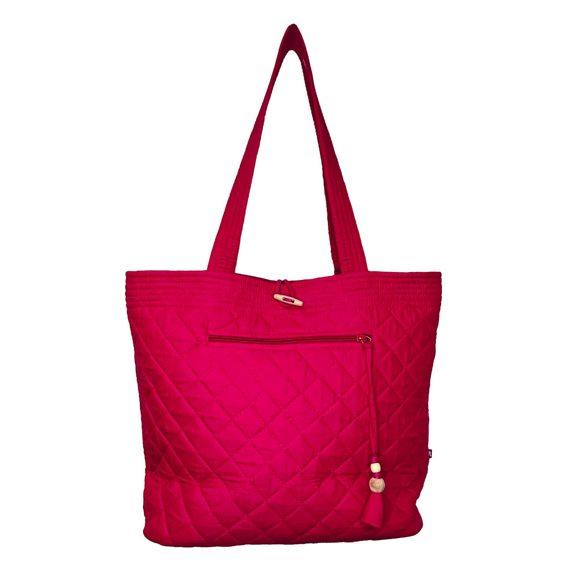 Aviva Collection - Quilted Solid Cotton Shopper Tote - Fuchsia