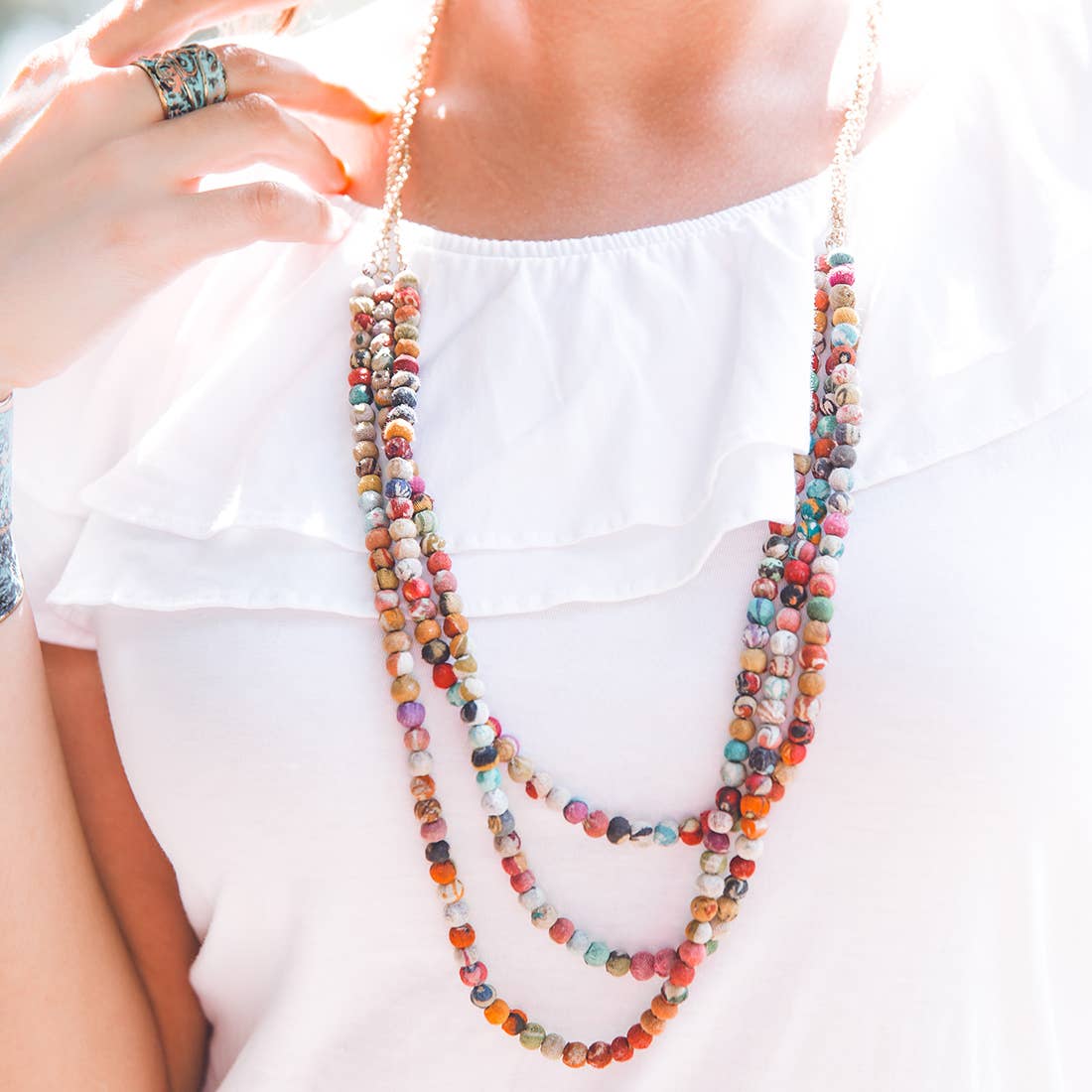 Aasha Layered Beaded Kantha Handcrafted Necklace