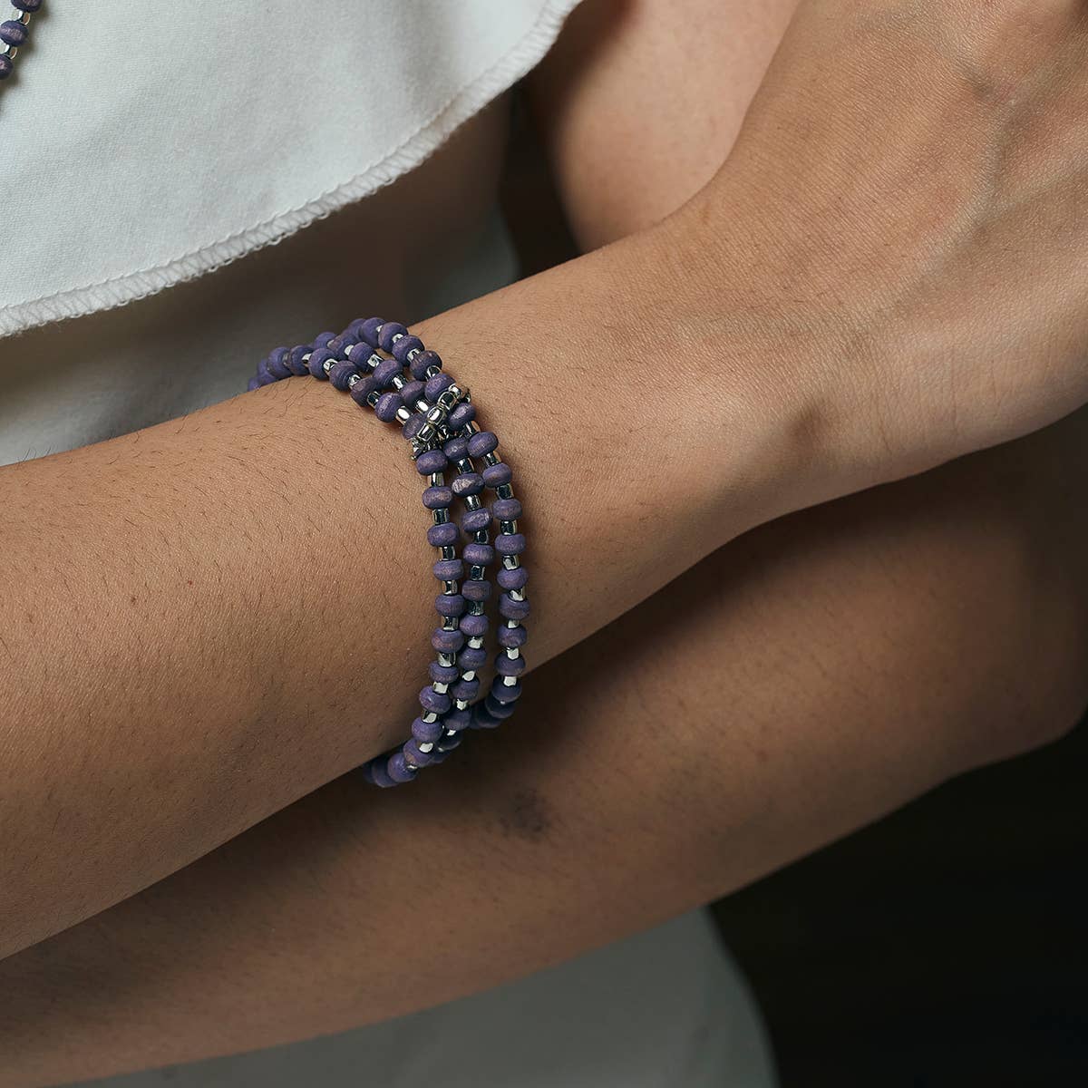 Sachi Wood Bead Wrap Bracelet - Purple