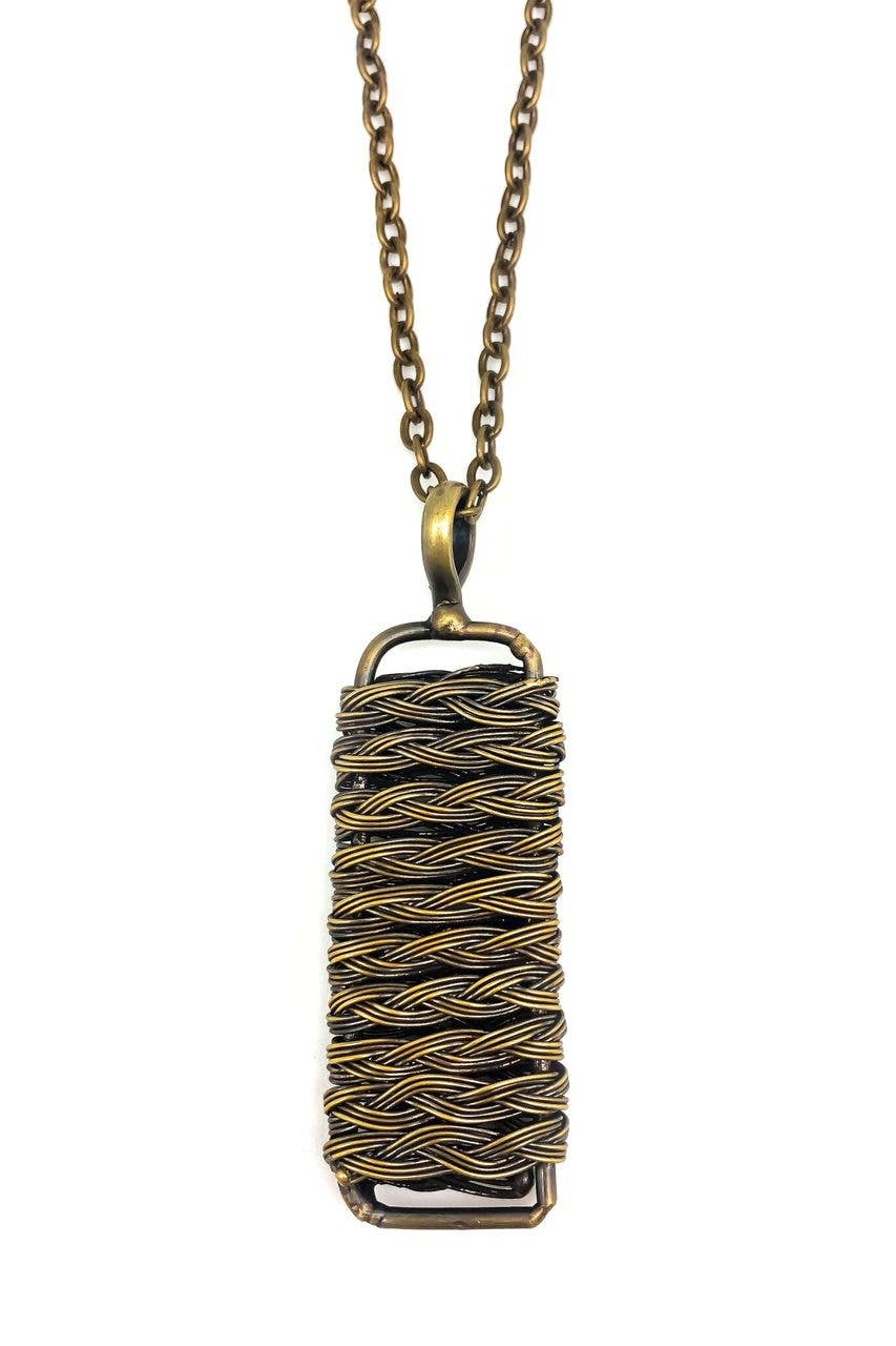Basketweave Long Rectangle Pendant Necklace