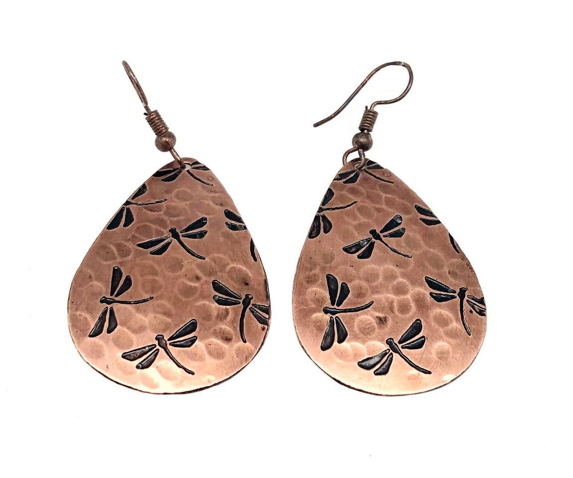 Dragonflies Copper Engraved Earrings