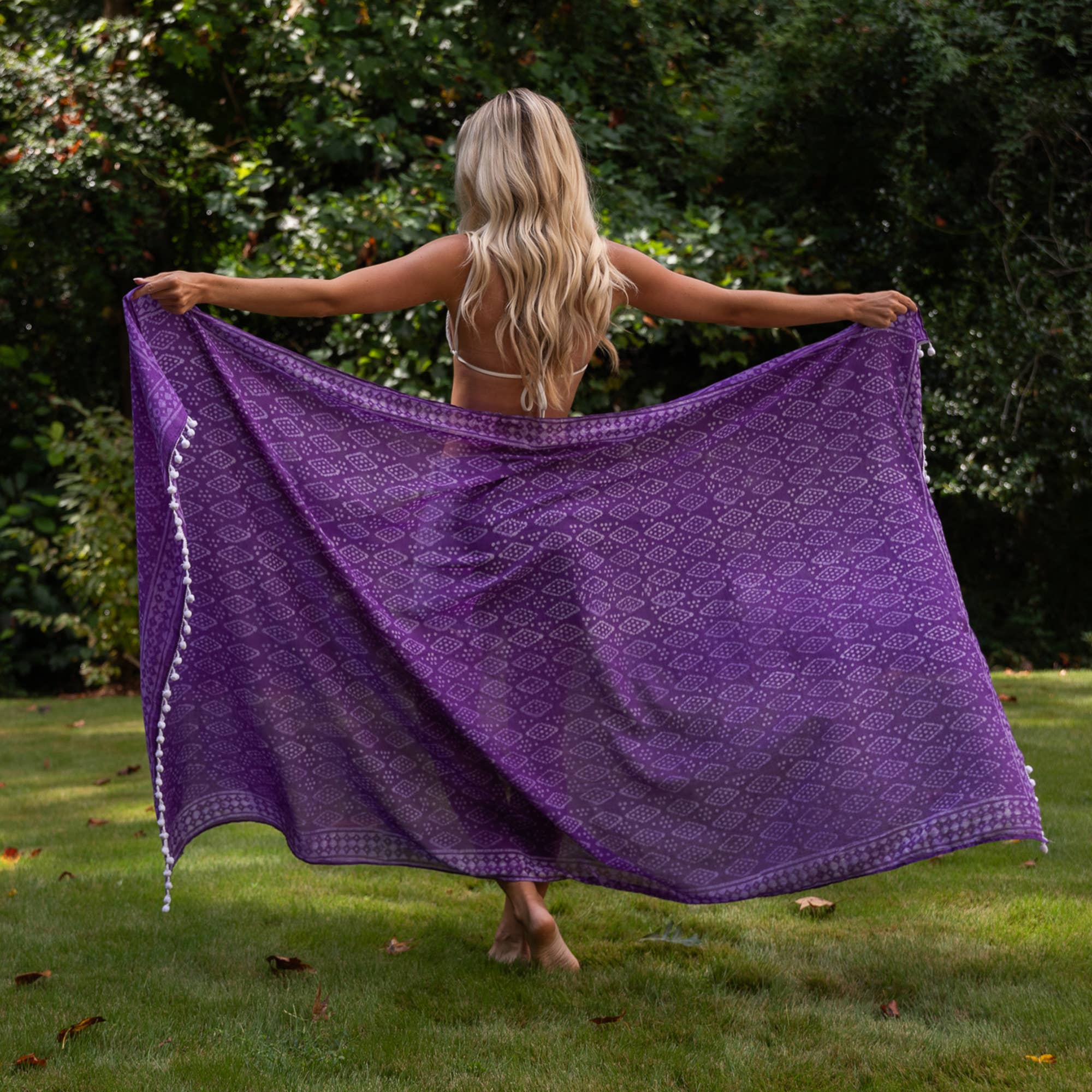 Handcrafted Cotton Sarong - Purple Geometric