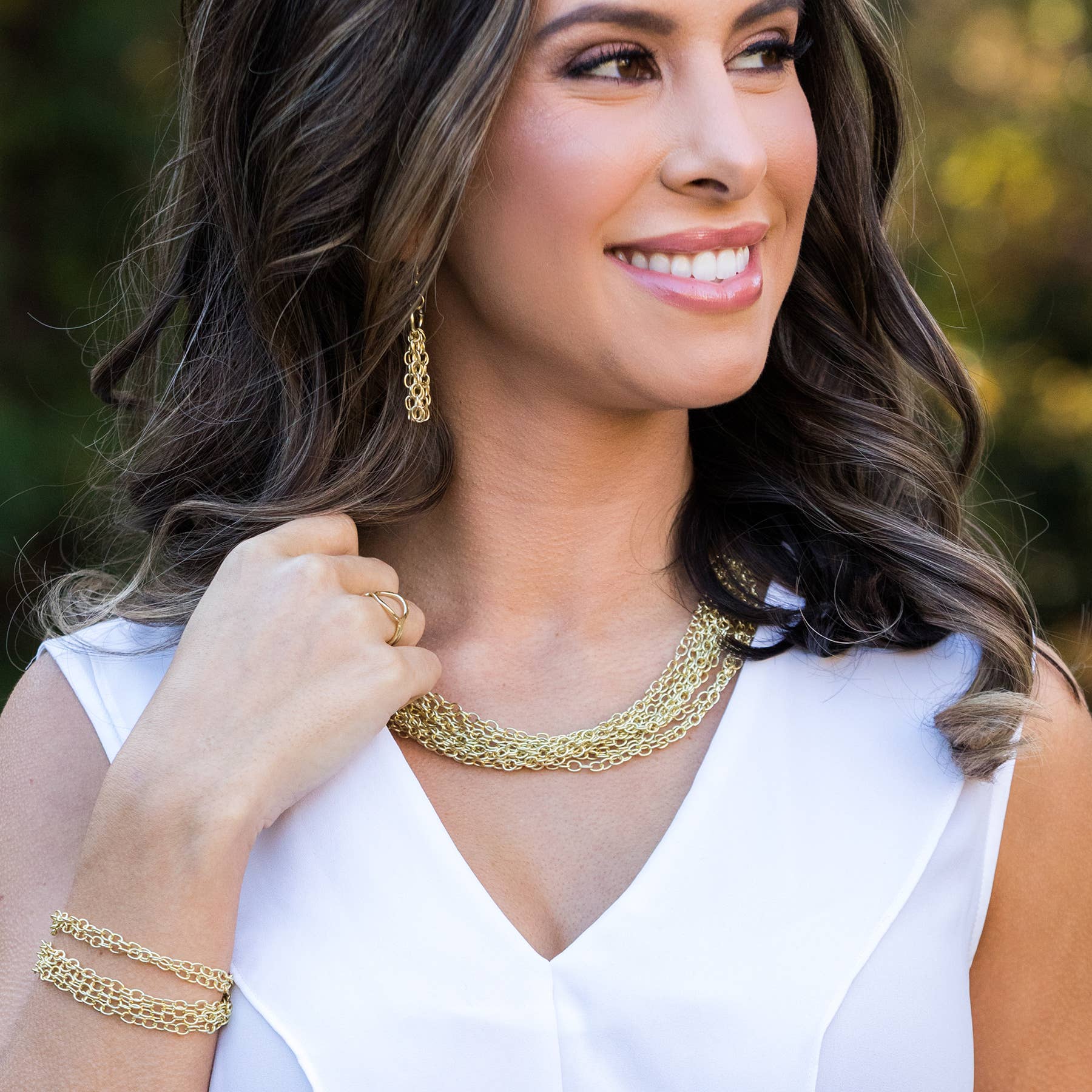 Brass Chain-Link Necklace - Multi-Layered Bib Necklace