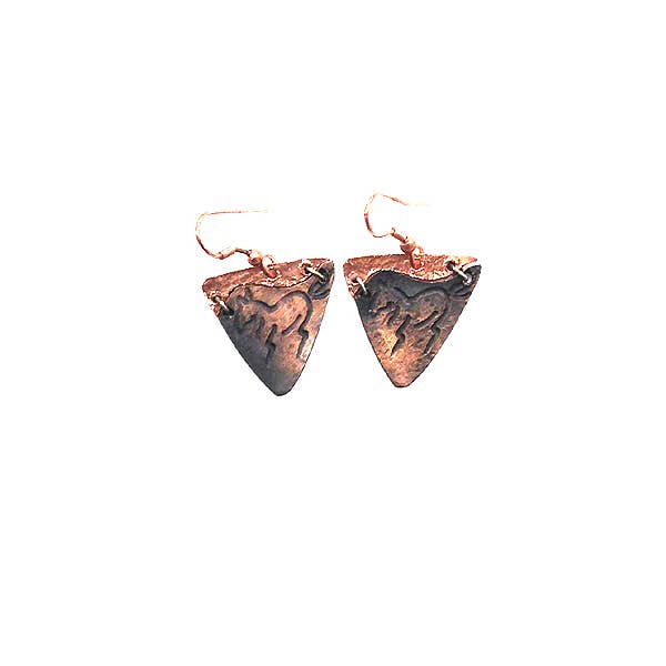 Pewter Earrings - Running Horse in Triangle