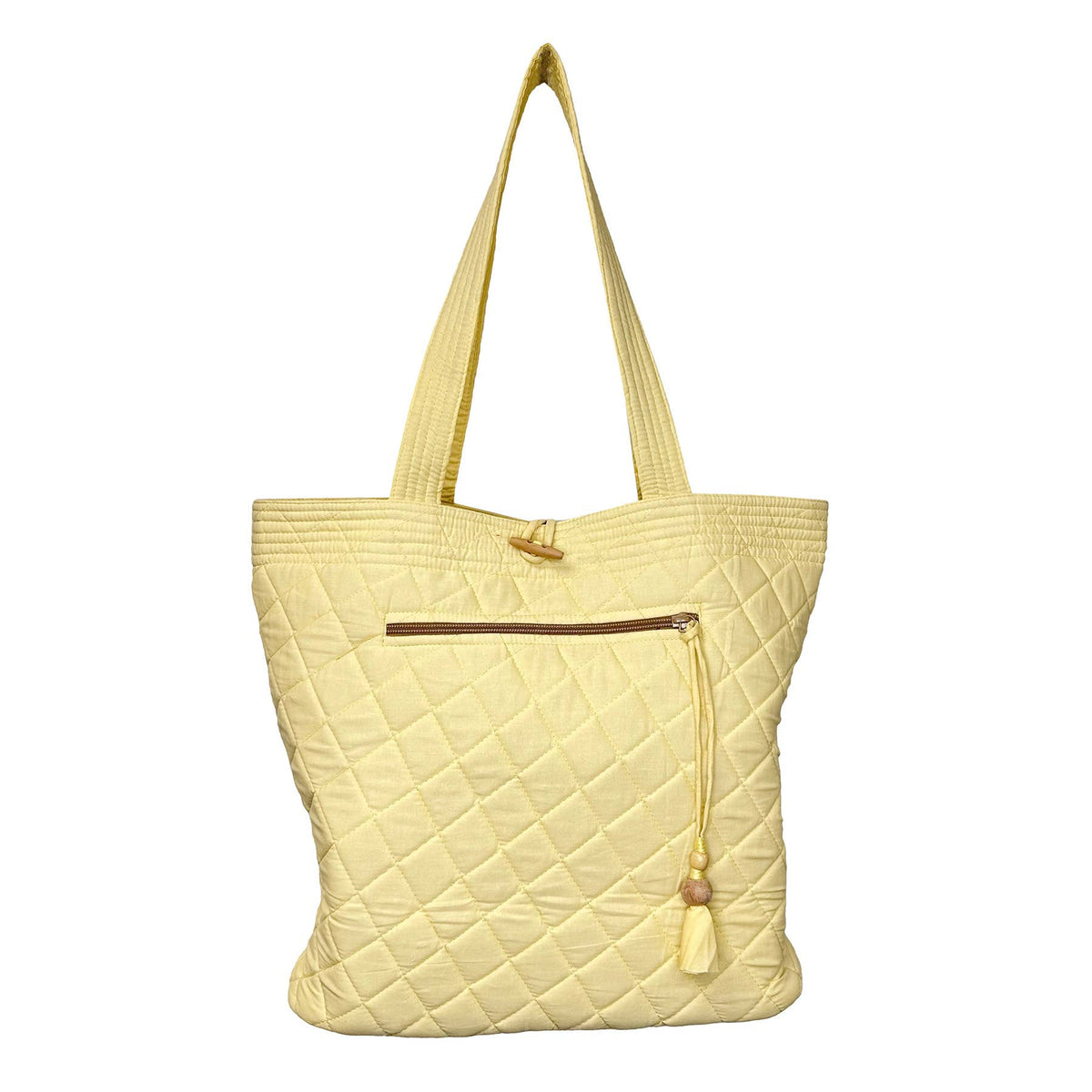Aviva Collection - Quilted Solid Cotton Shopper Tote - Yellow