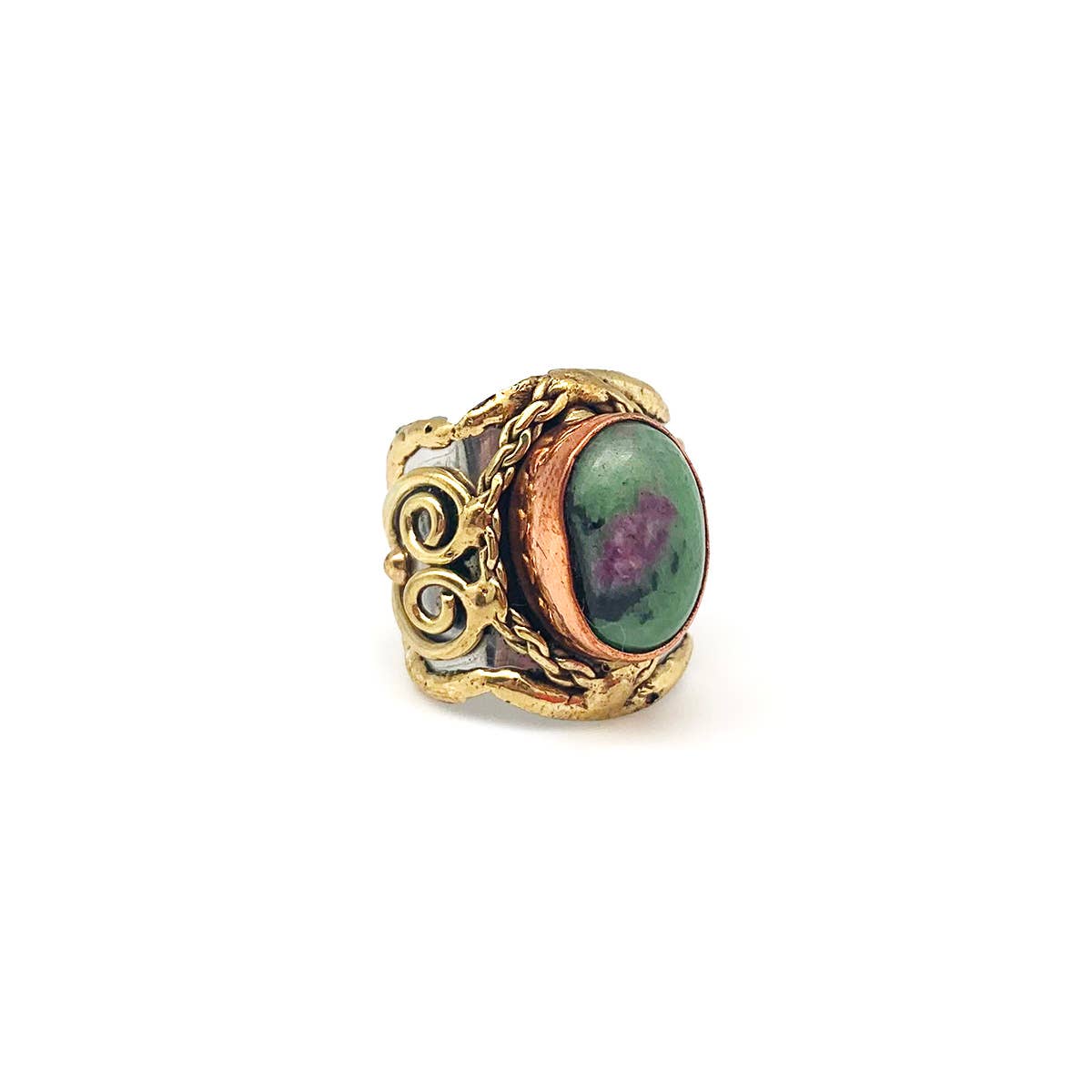 Mixed Metal and Ruby Zoisite Stone Ring