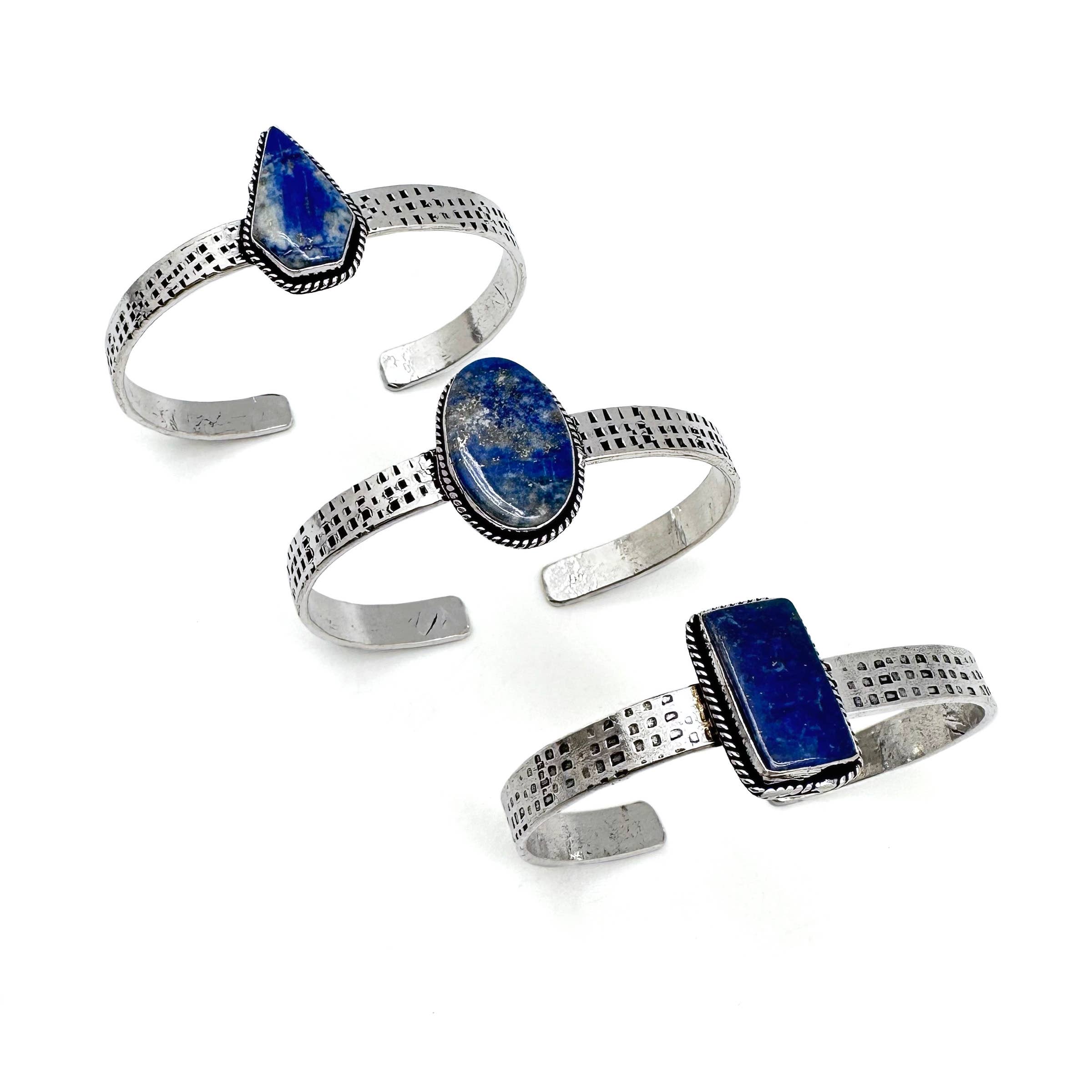 Handcrafted Kashi Semiprecious Stone Cuff - Lapis