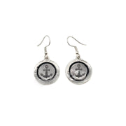 Pewter Earrings w Color Enamel - Black/Grey Anchor