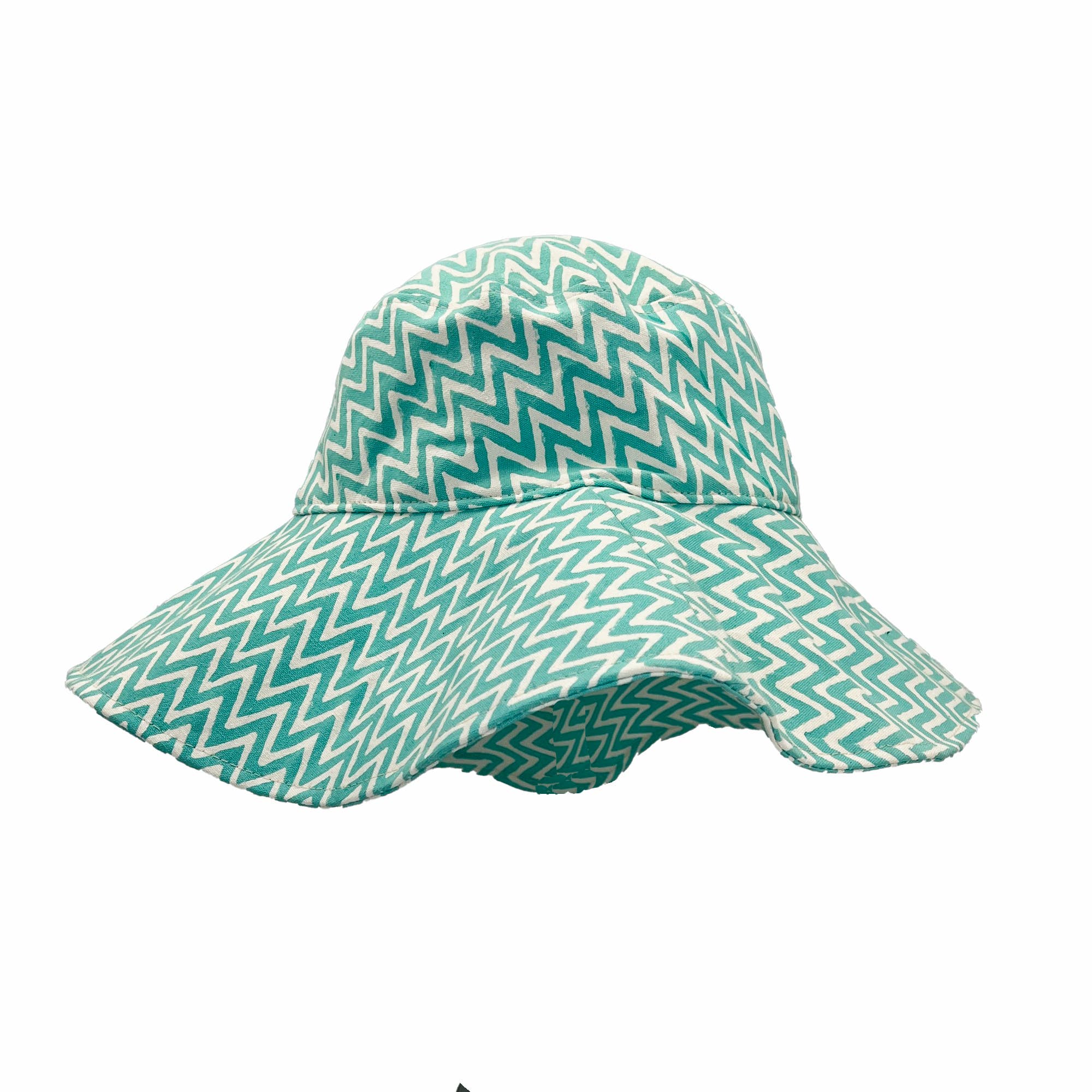 The Block printed Canvas Aqua Zigzag Sun Hat
