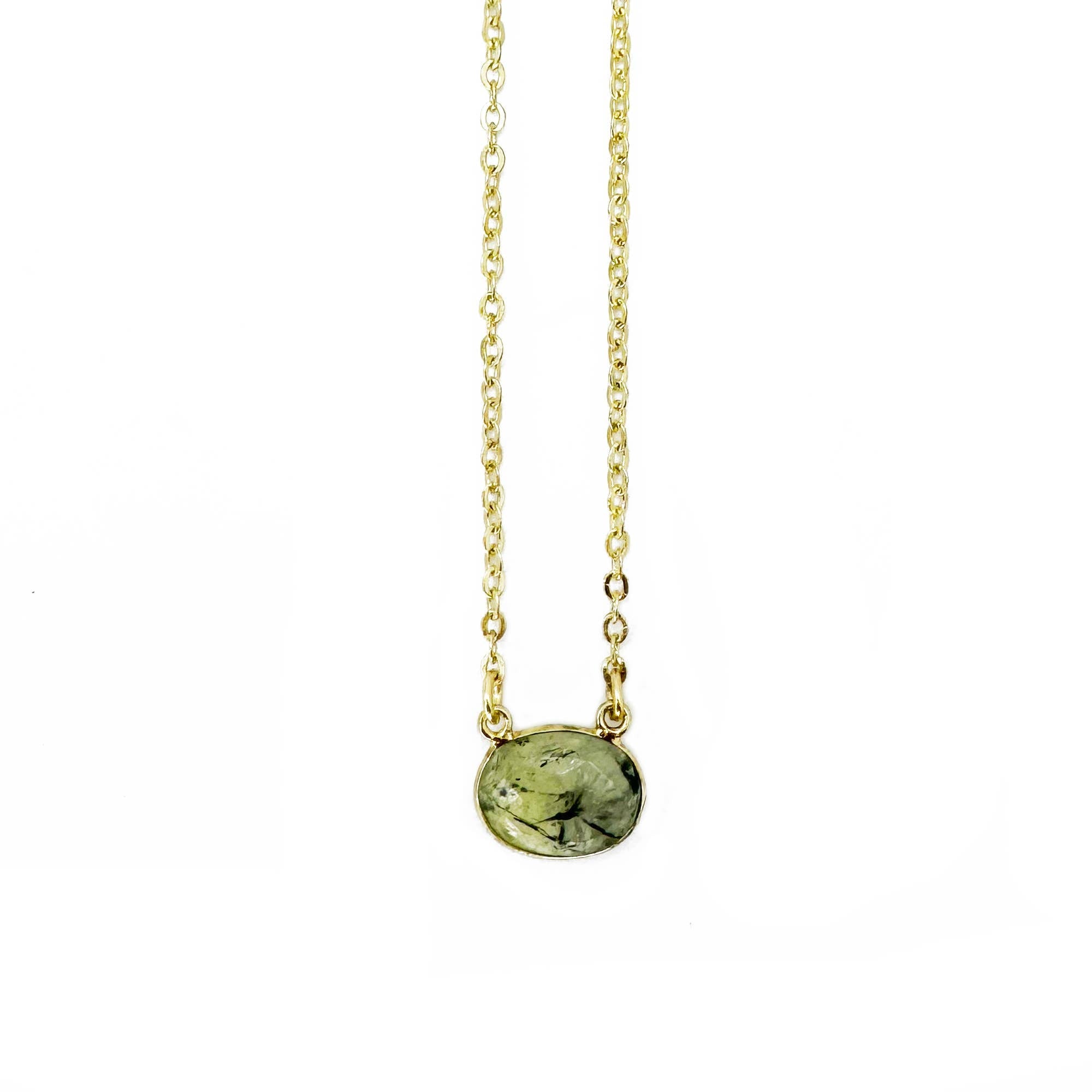 Gold Plated Necklace with Semi-Precious Stone - Prehnite