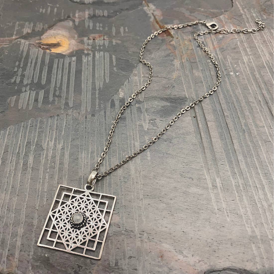 Tanvi Collection Necklace - Silver Square with Moonstone
