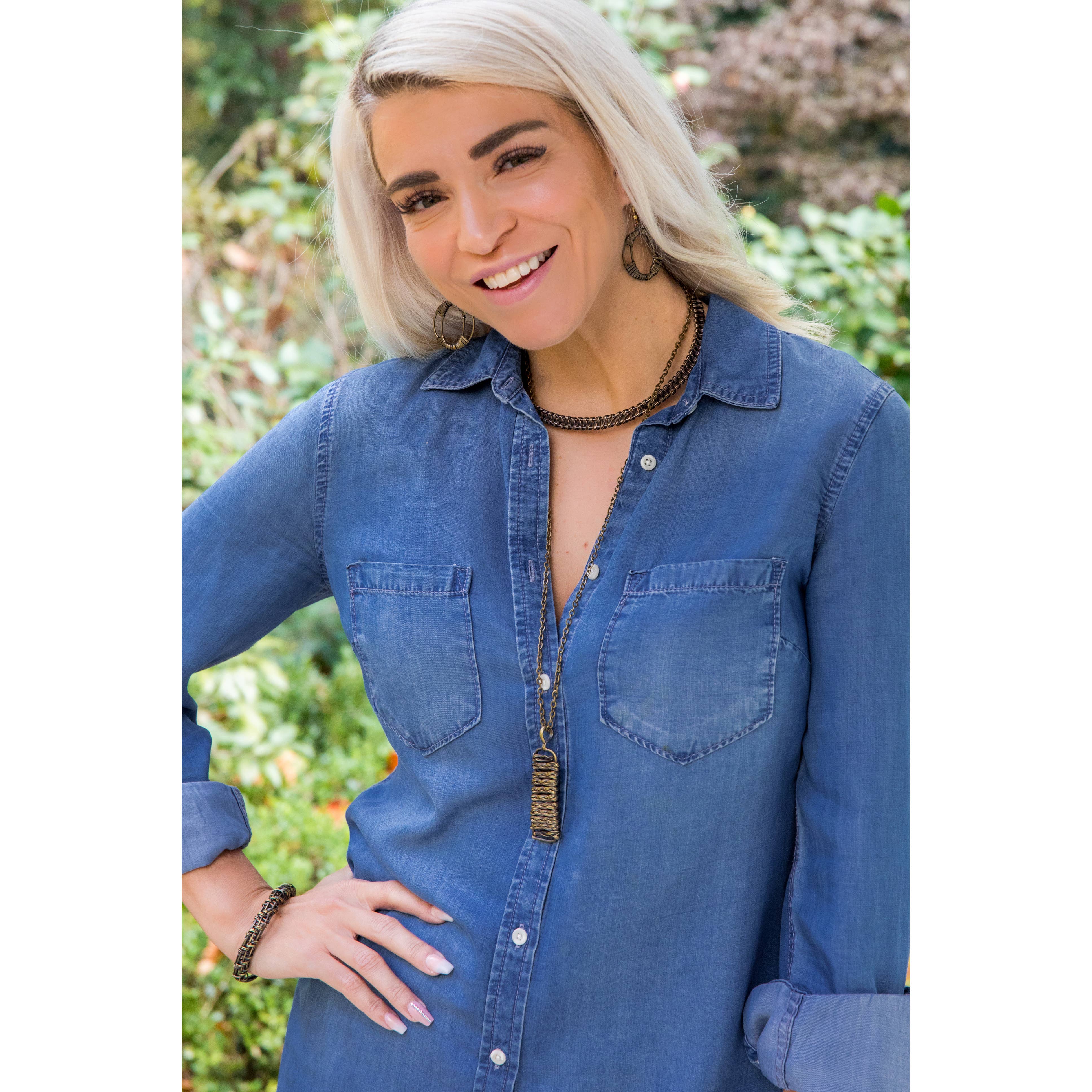 Basketweave Long Rectangle Pendant Necklace